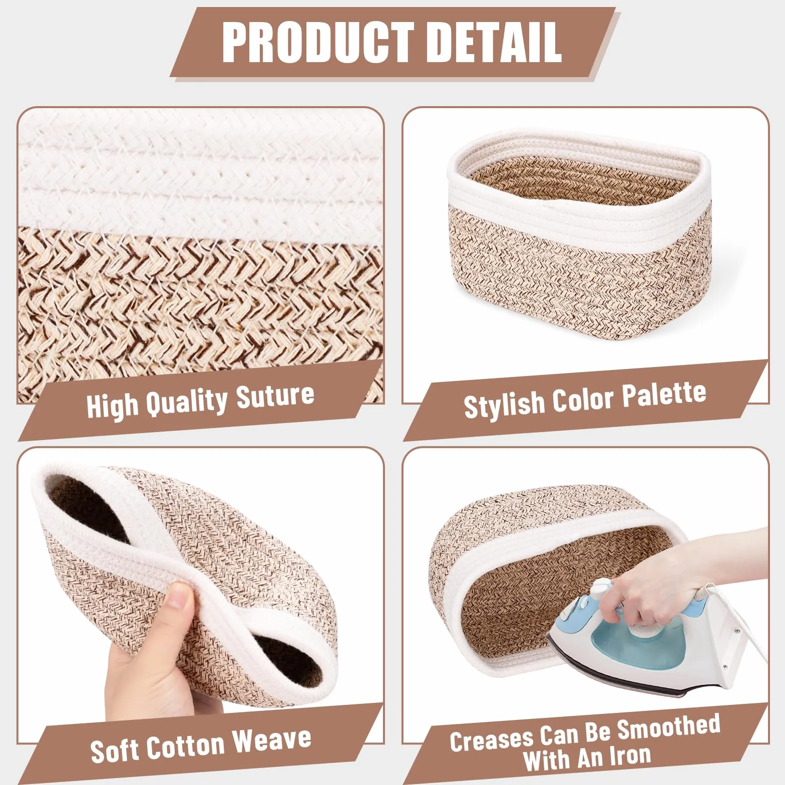 Juego de 4 Cestas Organizador de Cuerda de Algodón Apilables para Baño, Habitación Infantil y Decoración