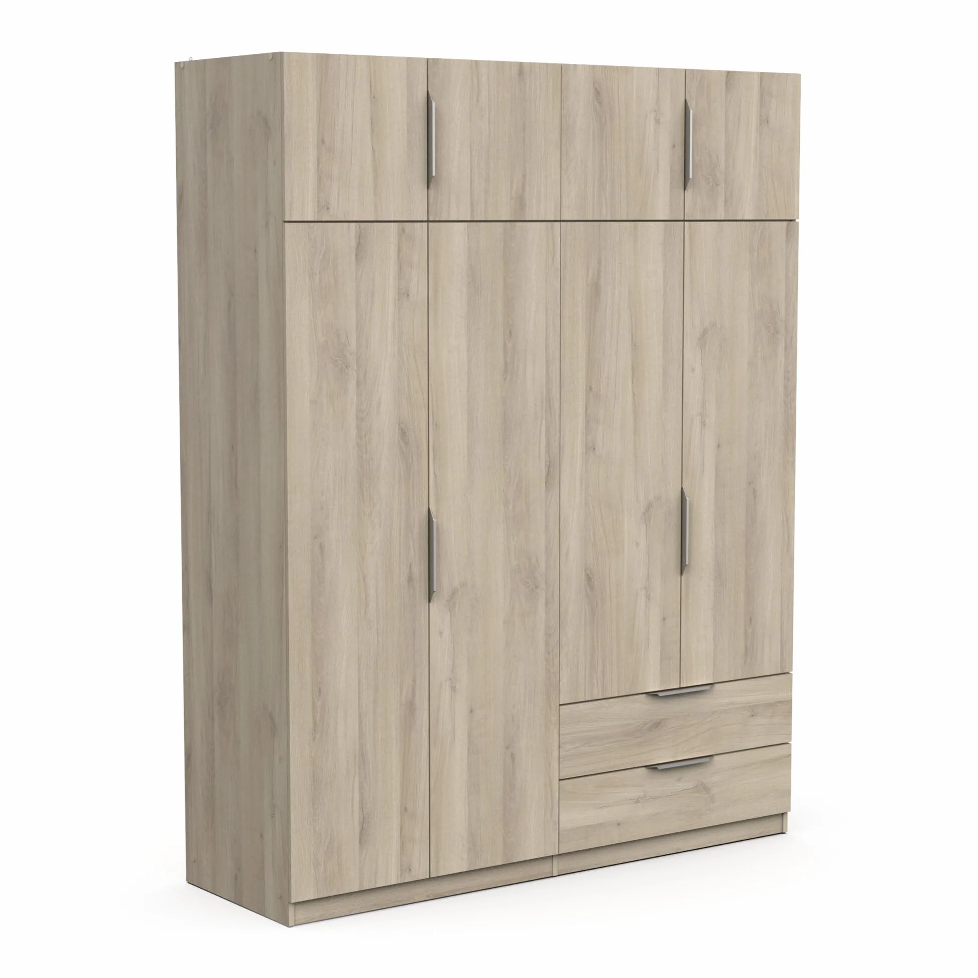 Armario vestidor Demeyere con ropero Moderno, 8 Puertas, 5 estantes y 2 cajones, Color Roble Kronberg, 157,3 x 51,1 x 203 cm, Gris.