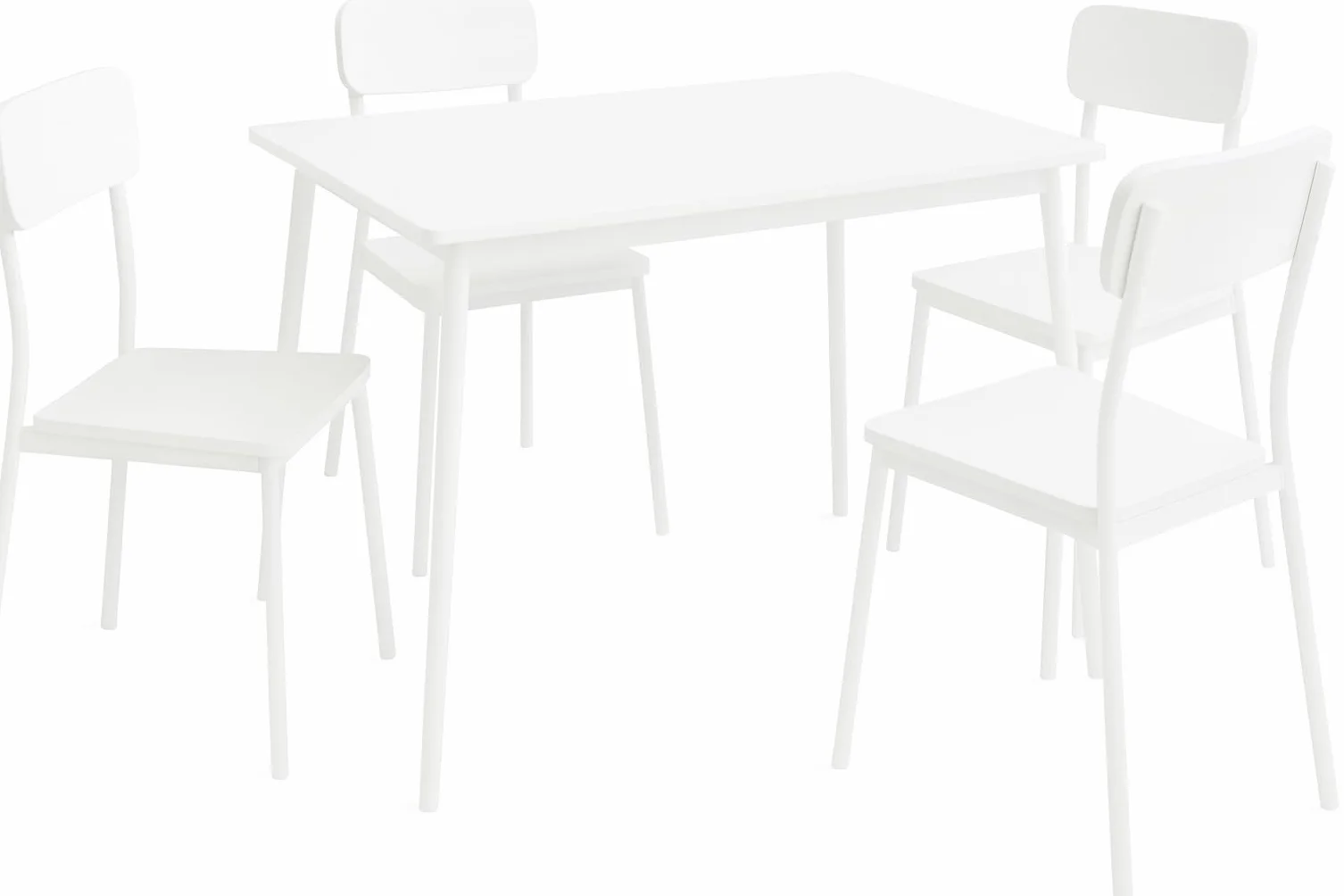 DUPI Conjunto Mesa y 4 sillas New XOBE, Fabricado con Metal y MDF, Mesa Comedor, Conjunto Estilo Atemporal (Blanco) 110x70cm