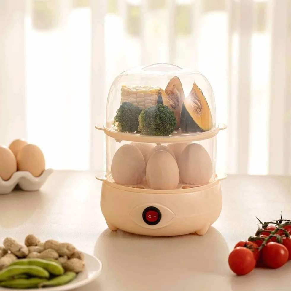 Caldera eléctrica compacta y vaporera de huevos con apagado automático y seguridad antiebullición, escalfador de huevos multicapa para desayuno rápido, 3 capas (verde-2)
