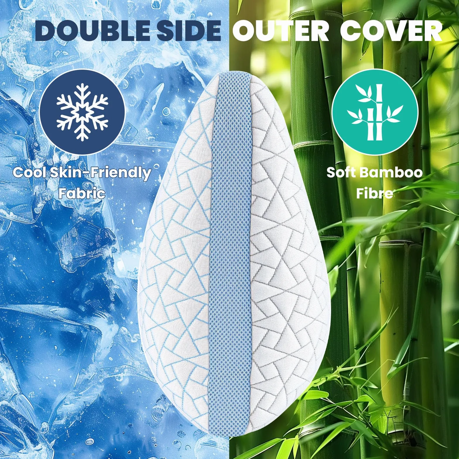 Almohada Viscoelástica Regulable, Soporte Cervical, Alivia Dolor de Cuello | Tamaño Queen*2, Curva Ergonómica, Altura/Firmeza Regulable, Funda Reversible Lavable, Lado Bambú & Lado Fresco, OEKO-TEX