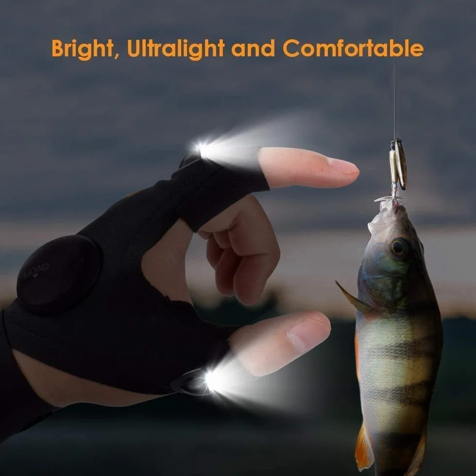 Guantes de linterna LED para exteriores, guantes de trabajo con luz para pesca y camping