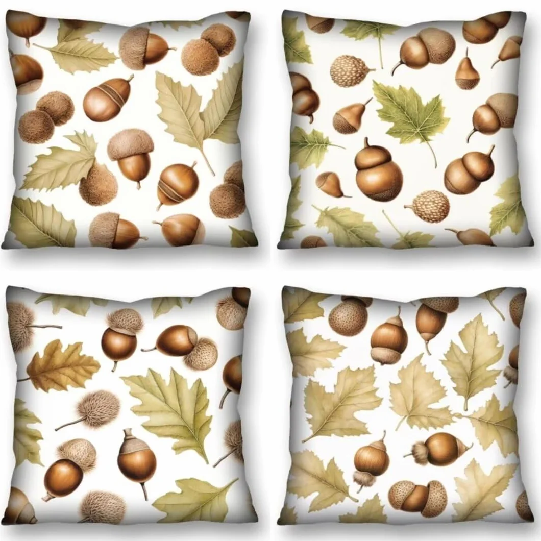 Juego de 4 Fundas de Cojines 80x80 cm Cojines Bellota Hojas Funda Cojin Cuadrados de Lino Fundas Cojines Sofá Cojines Decorativos para Salón Sofá Dormitorio Coche Jardín Silla Decoración del Hogar