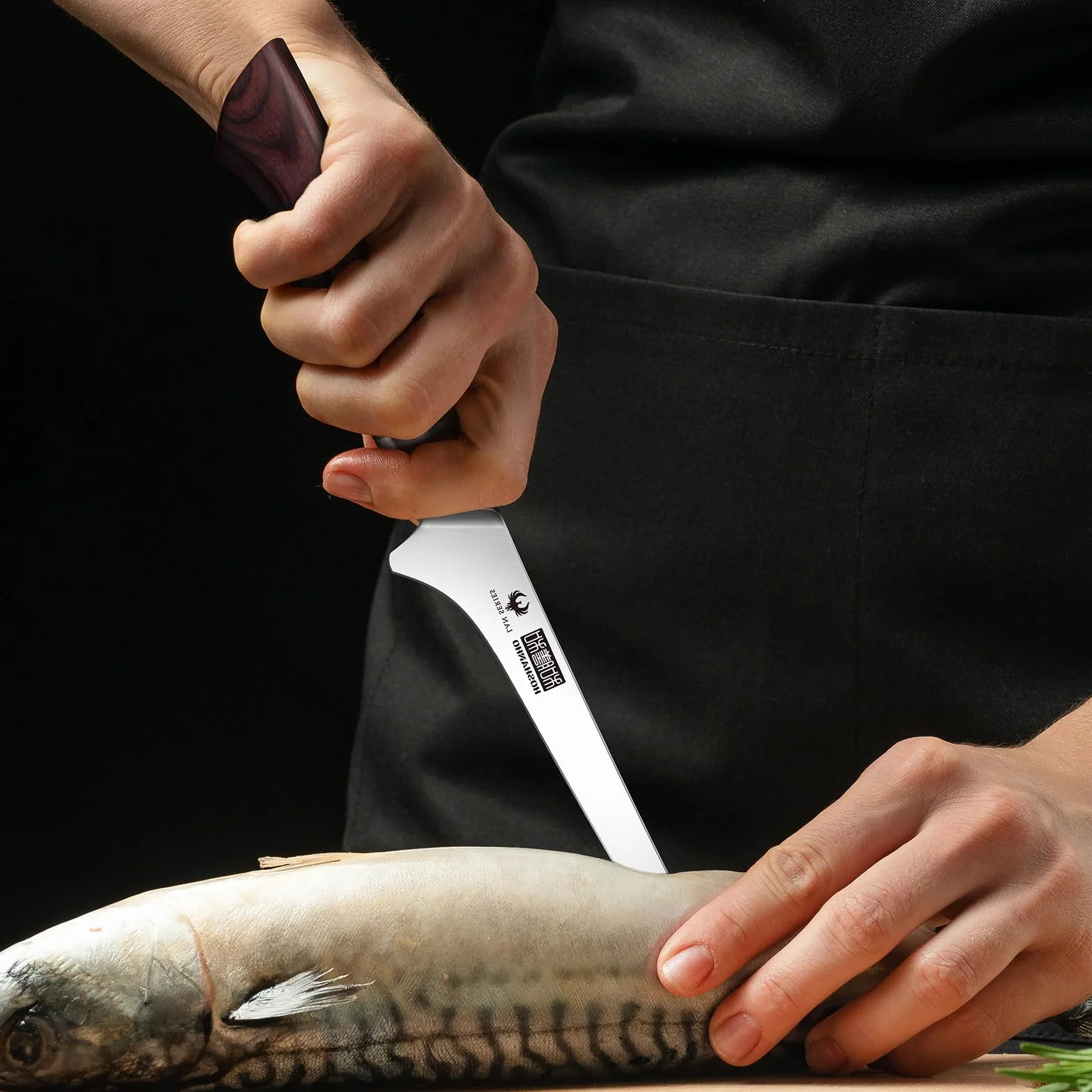 HOSHANHO Cuchillo de Filete 18 cm, Súper Afilado Japones Cuchillo para Pescado deAcero Inoxidable de Alto Carbono, Profesional Cuchillo de Filetear con Mango de Madera