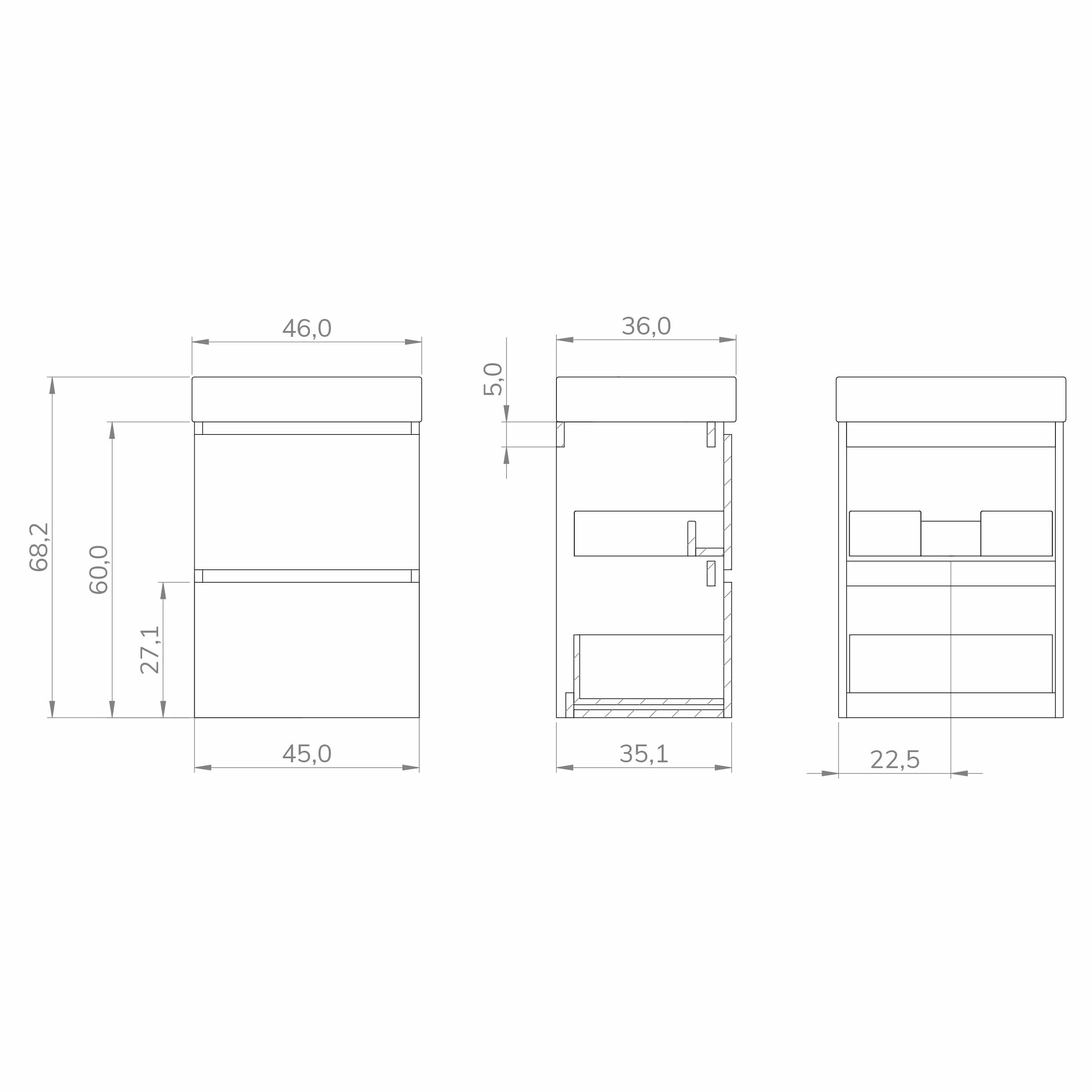 Baikal Mueble de Baño Nix. Mueble MONTADO. 2 Cajones Suspendido con Lavabo. Armario de Baño. Lavabo Ceramico. 45cm Fango.
