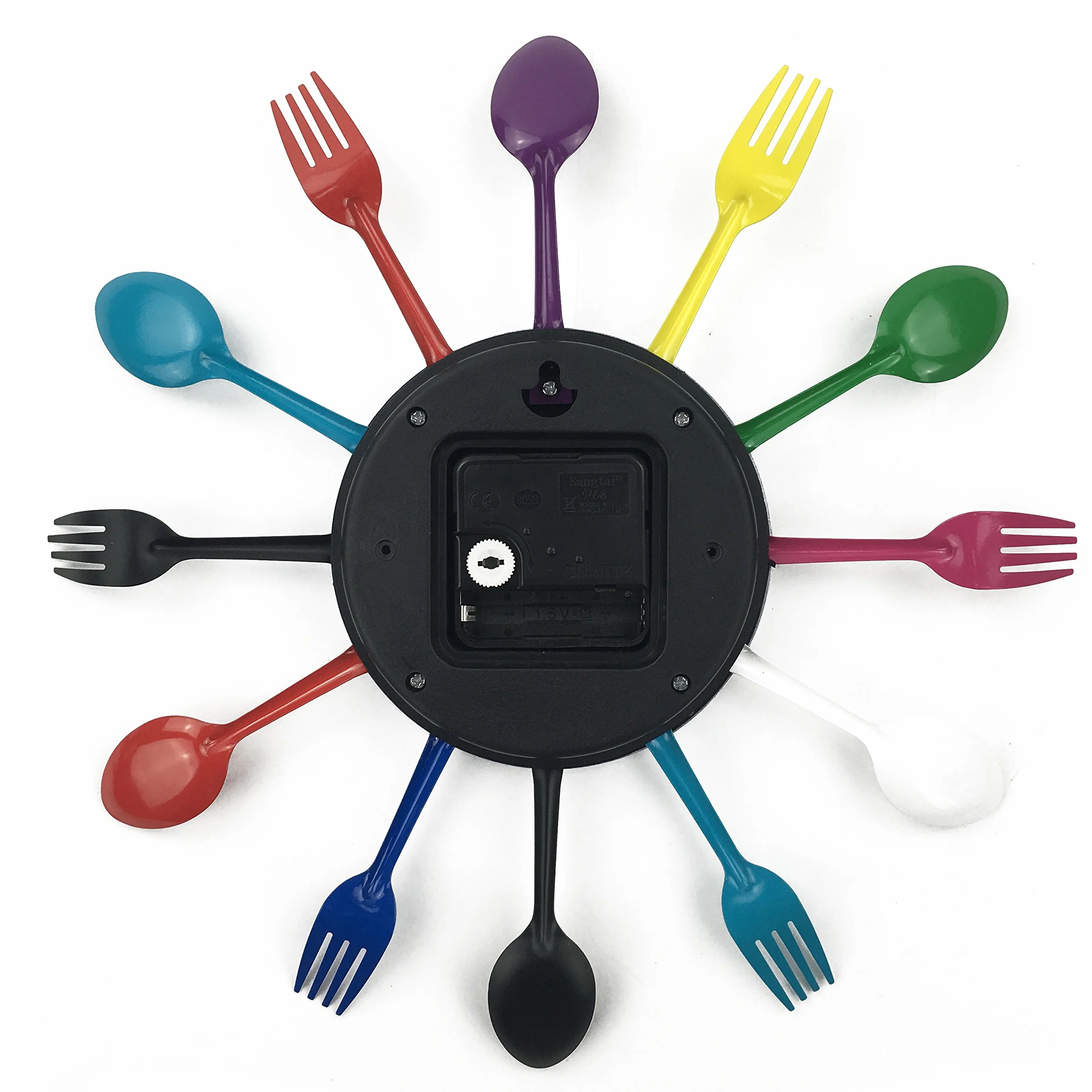Reloj de cocina efecto espejo con diseño de cuchara, tenedor, cubertería, adhesivo extraible en 3D para decoración del hogar