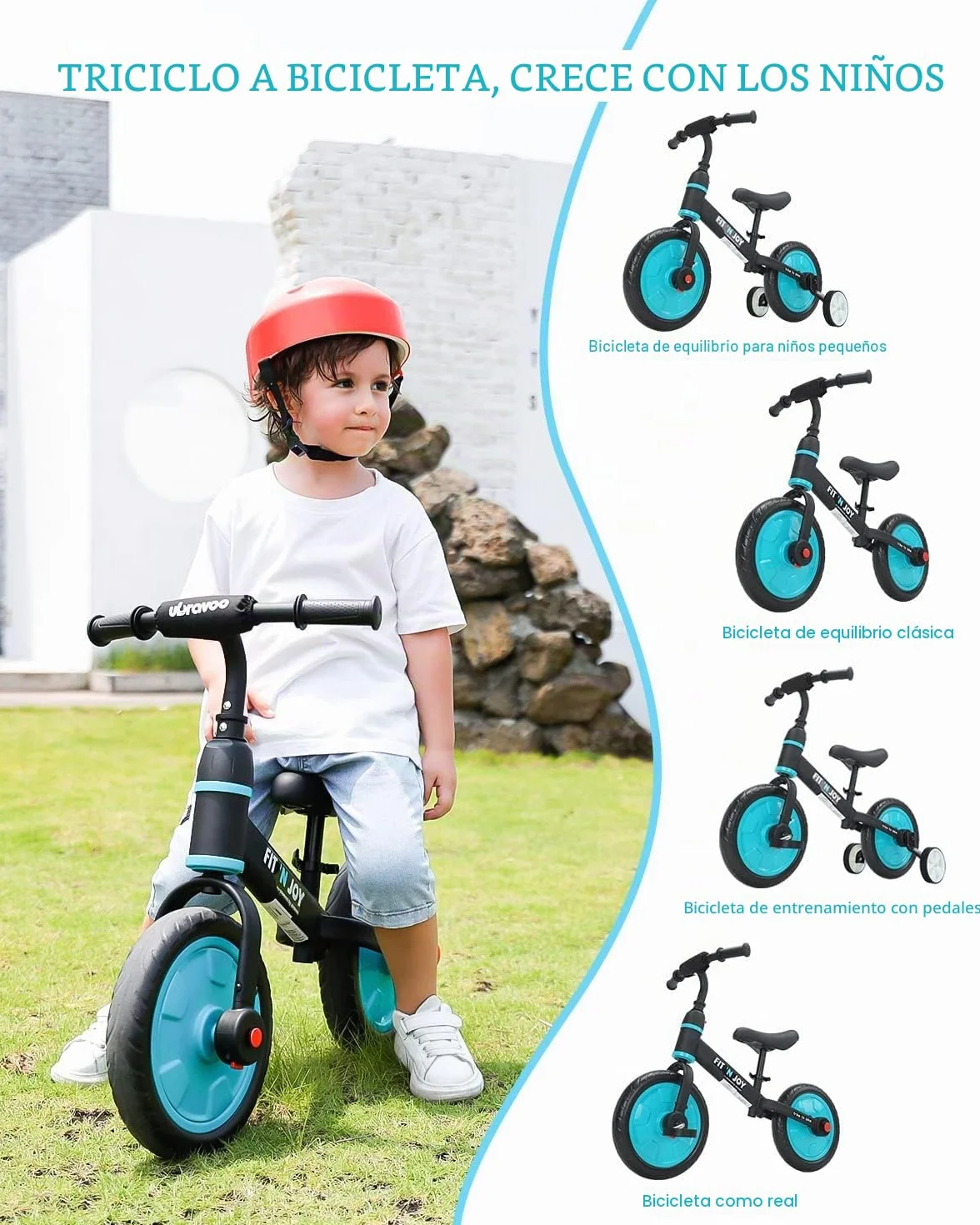UBRAVOO Fit 'n Joy Bicicleta de Equilibrio 4 en 1 para niños Pequeños con Pedales y Ruedas de Entrenamiento 2-5