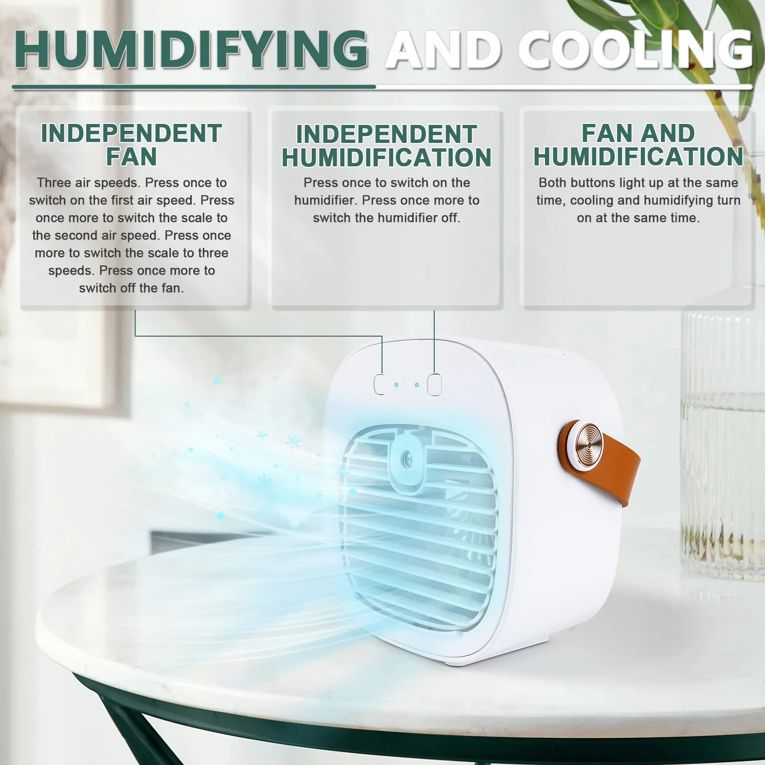 Enfriador de Aire Portátil, Mini Aire Acondicionado Móvil, Climatizadores Evaporativos con Función de Humidificación, 3 Velocidades, Ventilador De Sobremesa para Dormitorio Oficina, Blanco