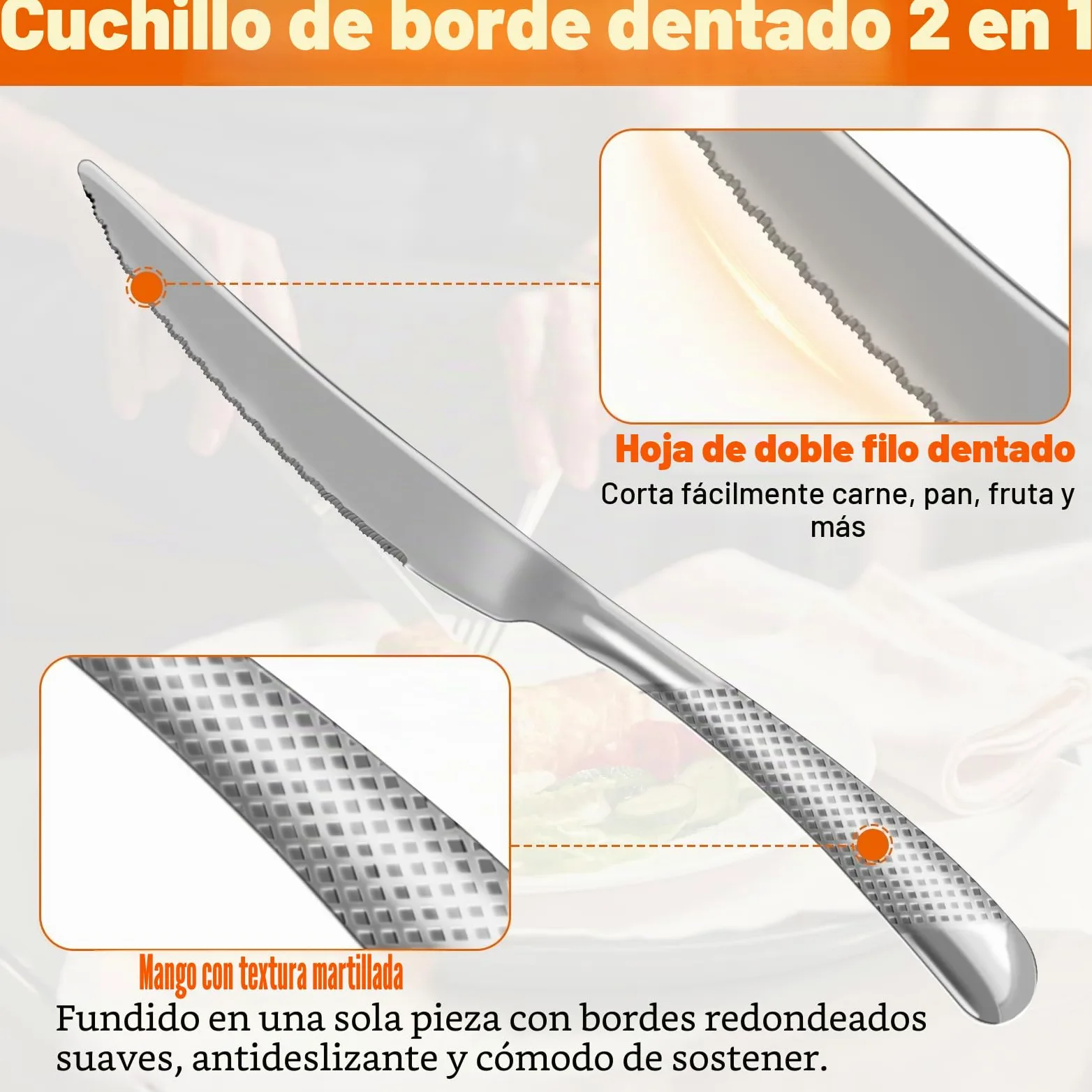 Cubiertos 40 piezas, Kit Cubiertos Individuales Acero Inoxidable para 8 personas, omprend cuchillos/tenedores/cucharas, lavable en lavavajillas, fácil de limpiar