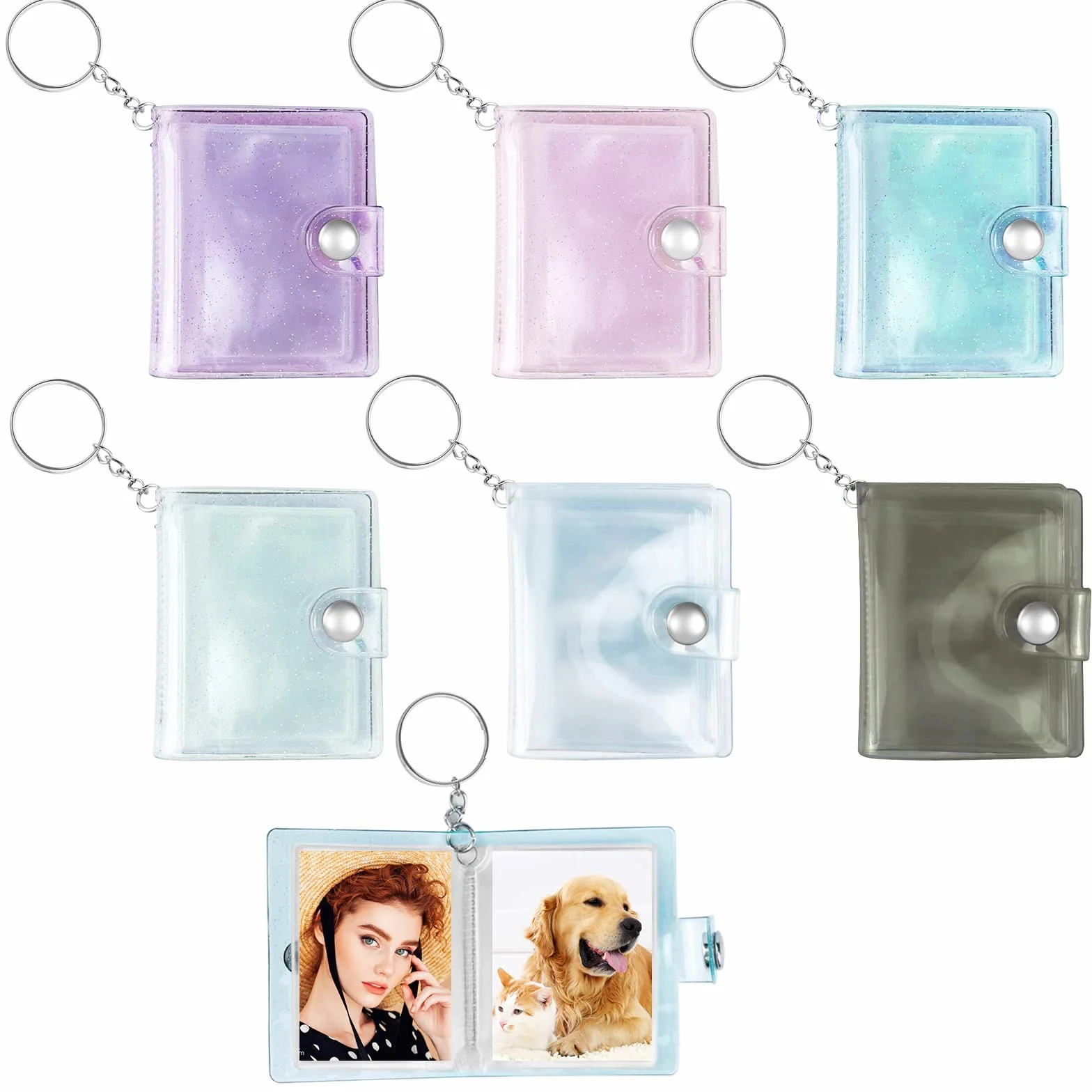 6 Piezas Mini Llaveros Personalizados Álbum de Fotos 2 Inch Photocard Holder PVC llavero Album Fotos Foto con tarjeta llavero Foto de Tarjeta de Identificación para Amigos Familias
