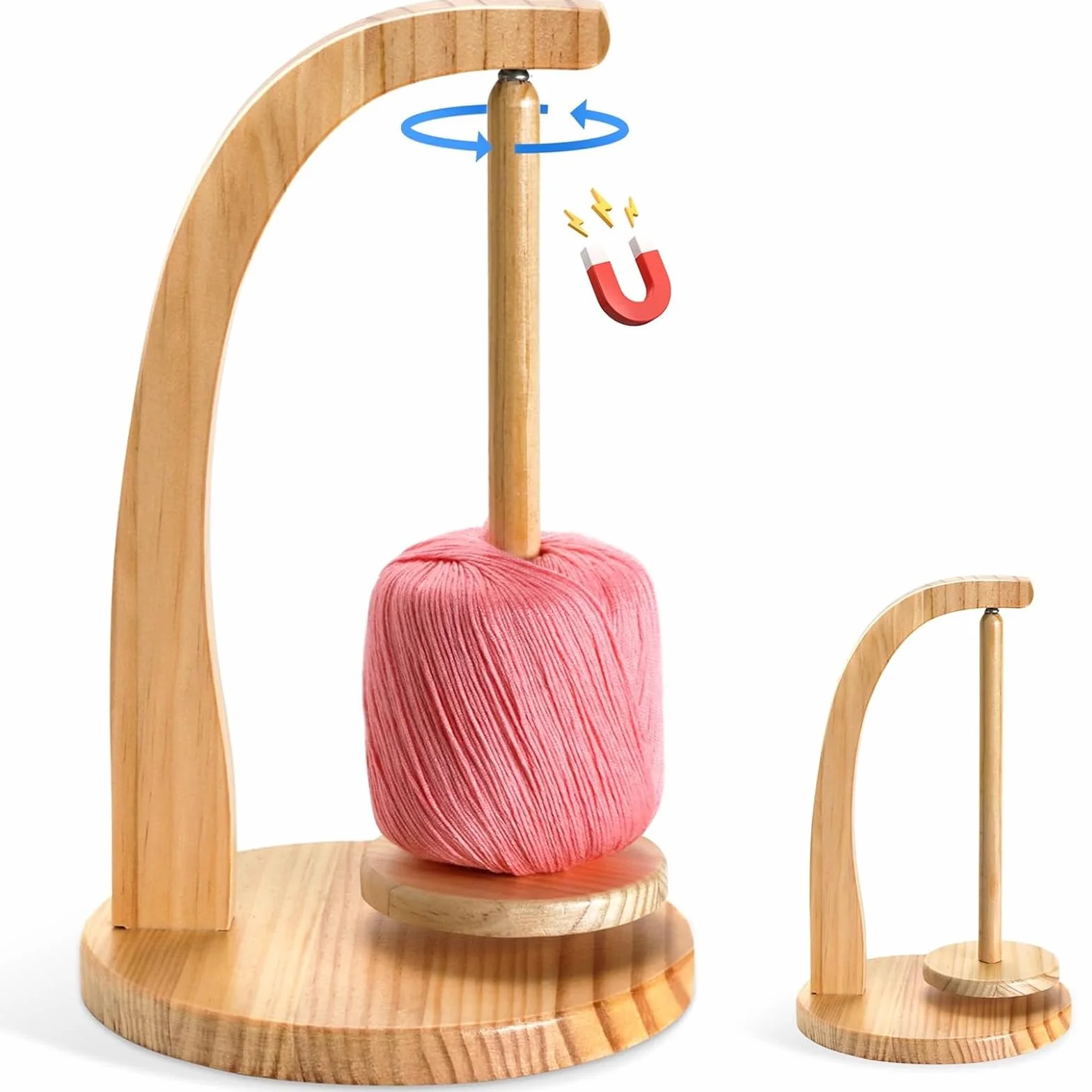 Porta Hilos Madera,Dispensador de Hilo de Madera,Giratorio Magnético Dispensador de Husillo de Hilo con Accesorios de Ganchillo,Regalo Ganchillo Para Los Amantes Del Punto