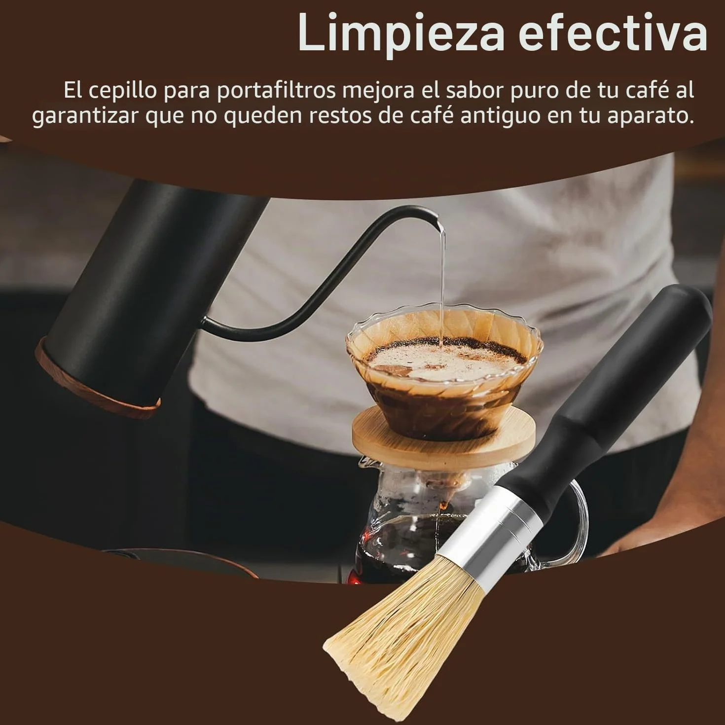 1 Piezas Pincel Barista, Brochas para Cafeteras, Cepillos para Cafeteras Mango de Madera, Cepillo de Limpieza, Pincel Vegano de Limpieza para Cafetera para Máquinas de Café