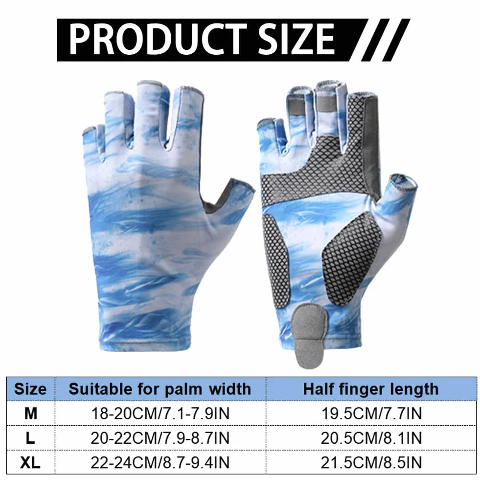 Guantes de Pesca sin Dedos Protección Solar Caza Camuflaje Antideslizantes Deportivos Ciclismo (Azul, XL)