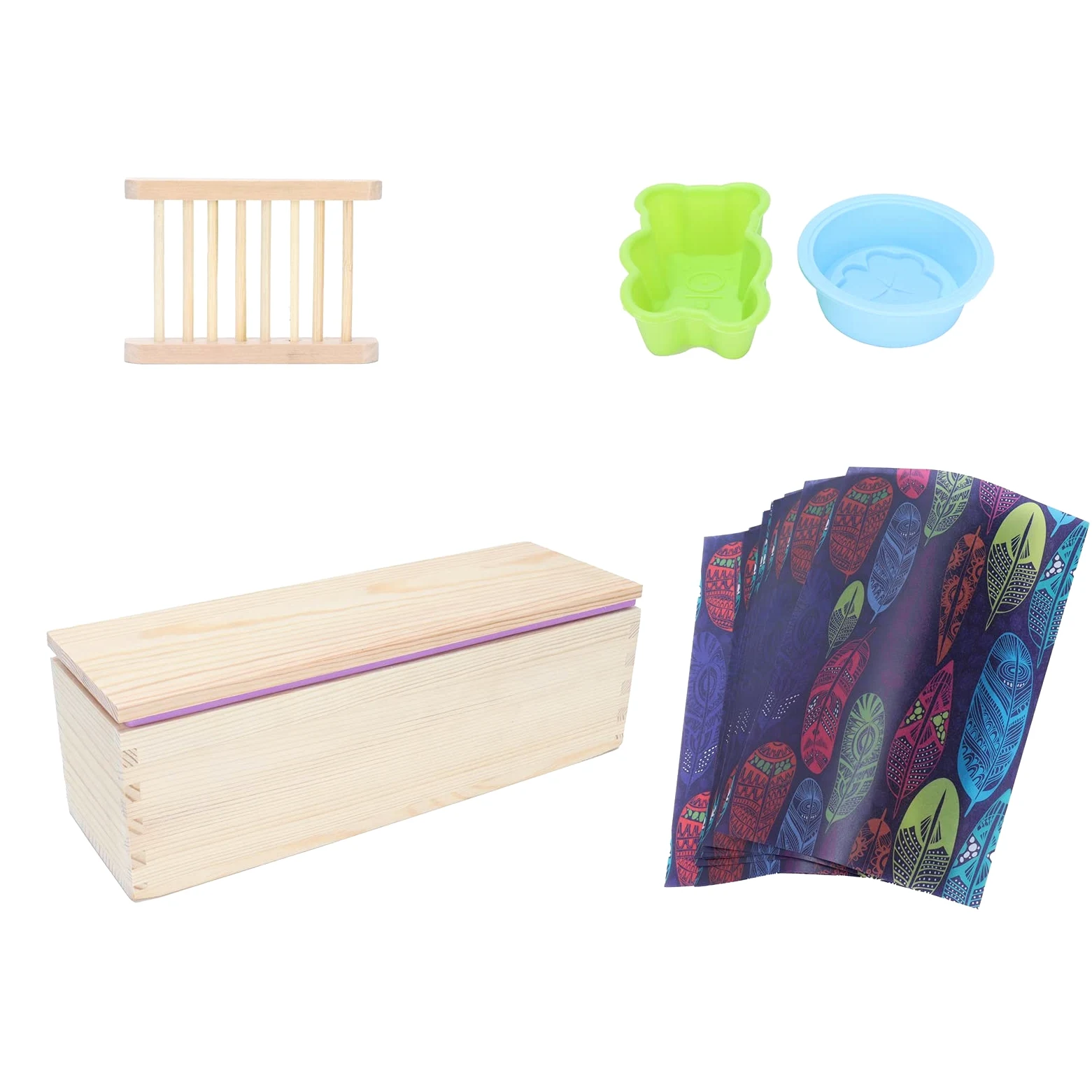 Kit de forma de jabón de silicona para bricolaje |4 en 1 con caja de madera |para (Purple)