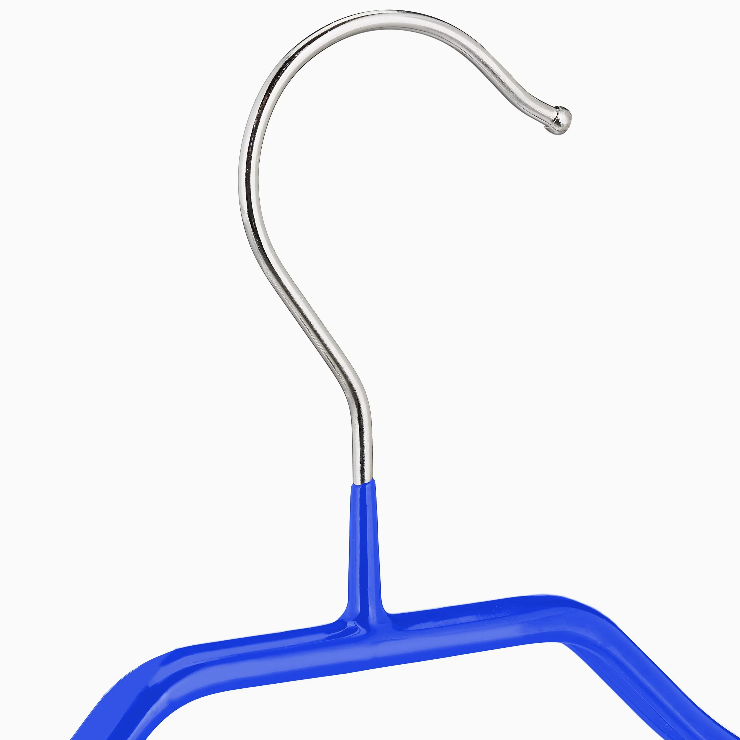 Relaxdays Juego 10 Perchas para Trajes, Barra Pantalones, Gancho Colgar Falda y Top, Metal y PVC, 19 x 45 x 3,5 cm, Azul, Hierro