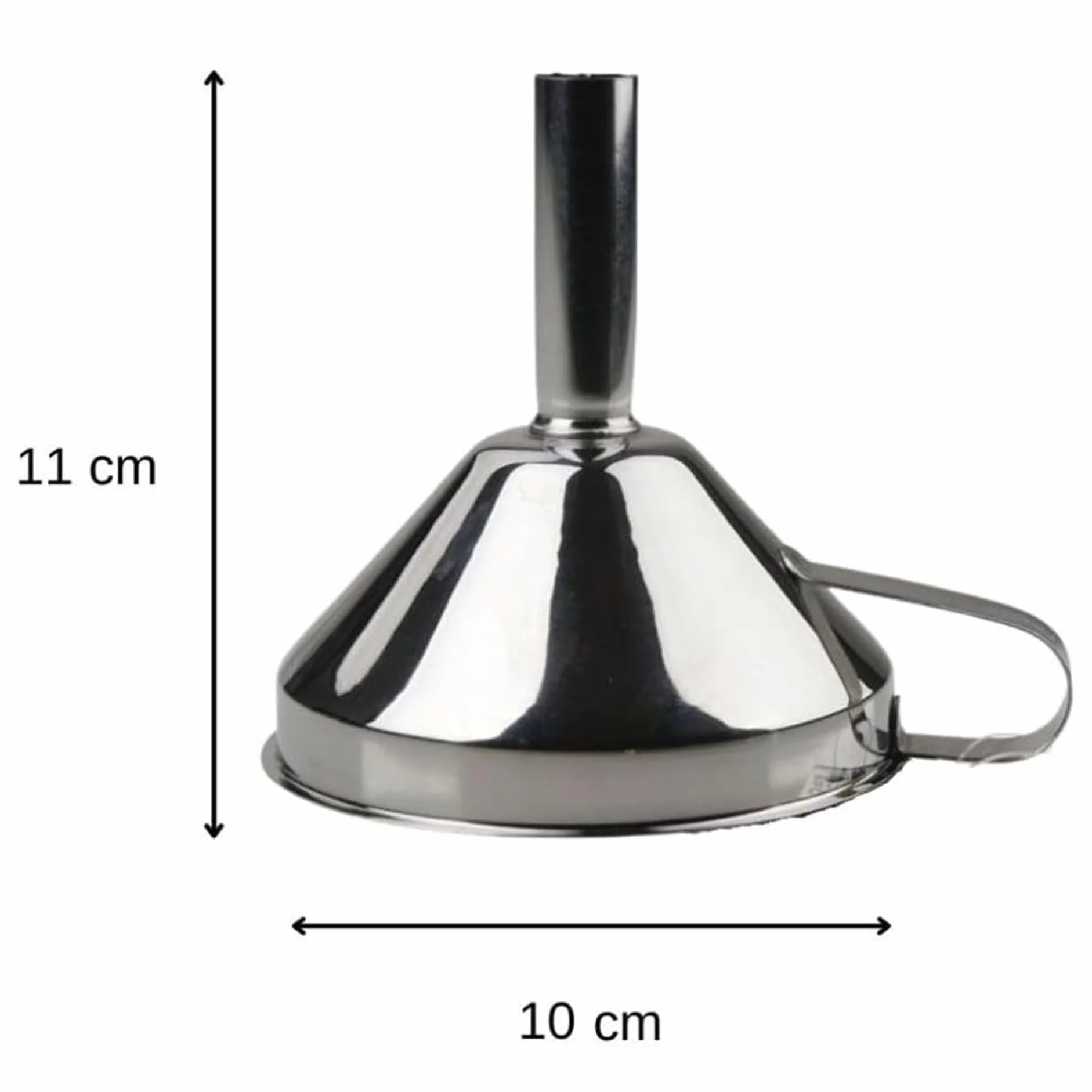 Fackelmann Embudo de Cocina de Acero Inoxidable con Asa Lateral, Color Plateado, Apto para Lavavajillas, 10 x 13 x 11 cm, Boca Inferior de 1.6 cm de Diámetro, 1 Unidad
