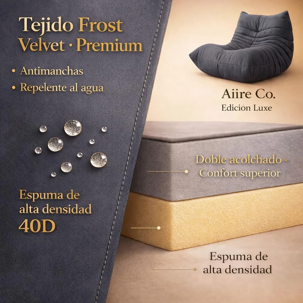 Aiire Puff Salon de Lujo Vintage - Sillón de Diseño Francés en Tejido Premium Antimanchas - Sofa Puf Gigante con Relleno Incluido - Bean Bag Chair XXL Moderno - Diseñado en España