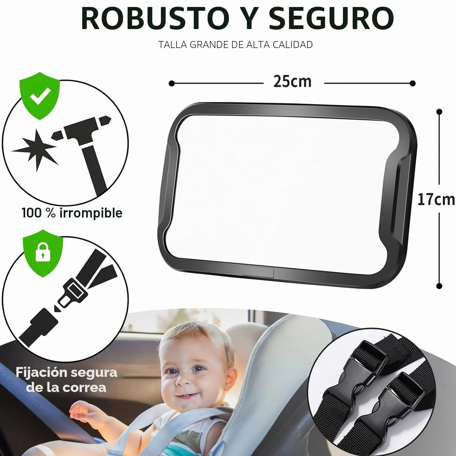 Vinabo Espejo de coche para bebé ajustable 360° a prueba de roturas
