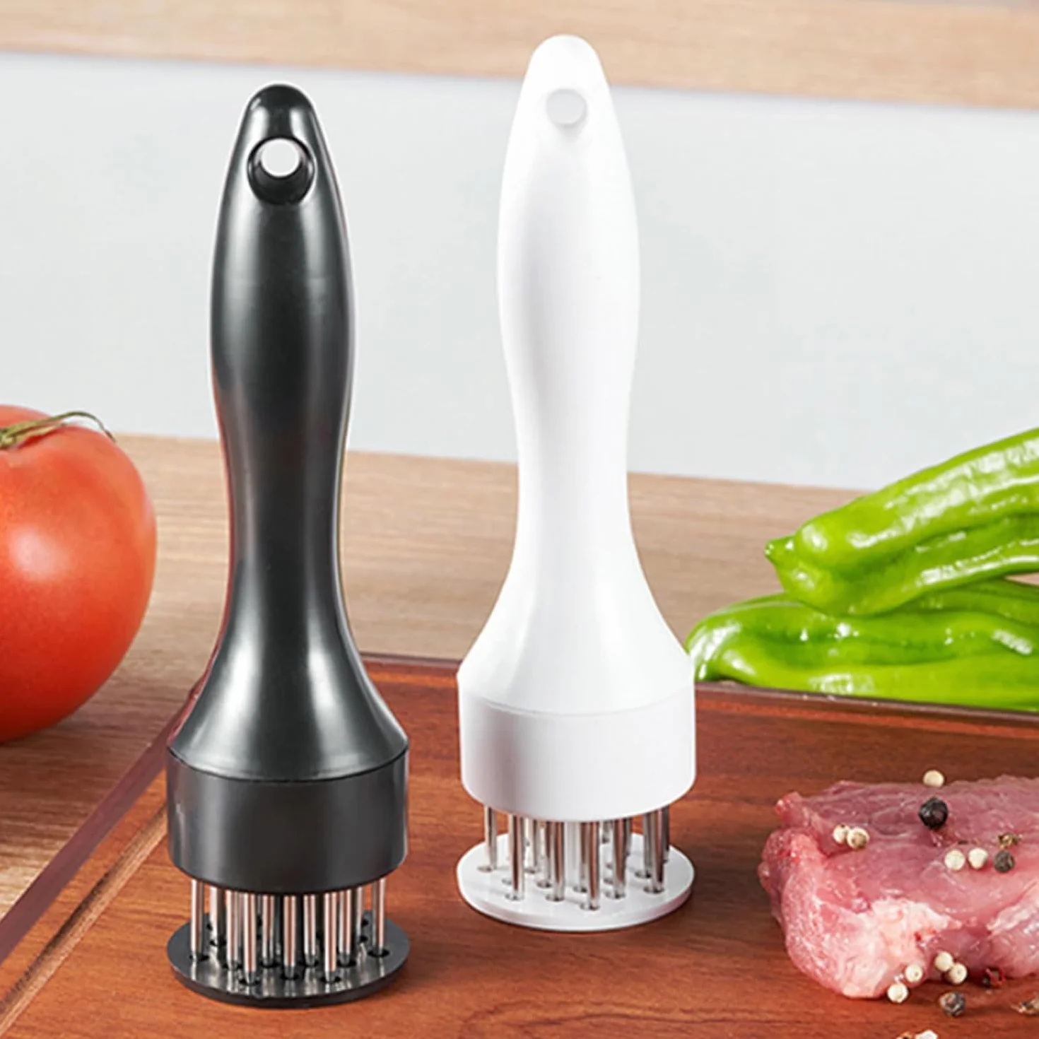 Stainless Steel Meat Tenderizer Needle, 21 Pin Ultra Sharp Meat Tenderizer Tool, Meat Marinating Tool, Steak BBQ Kitchen Cooking Tool, for Tenderizing Pork, Beef, Chicken, Marinade (White)