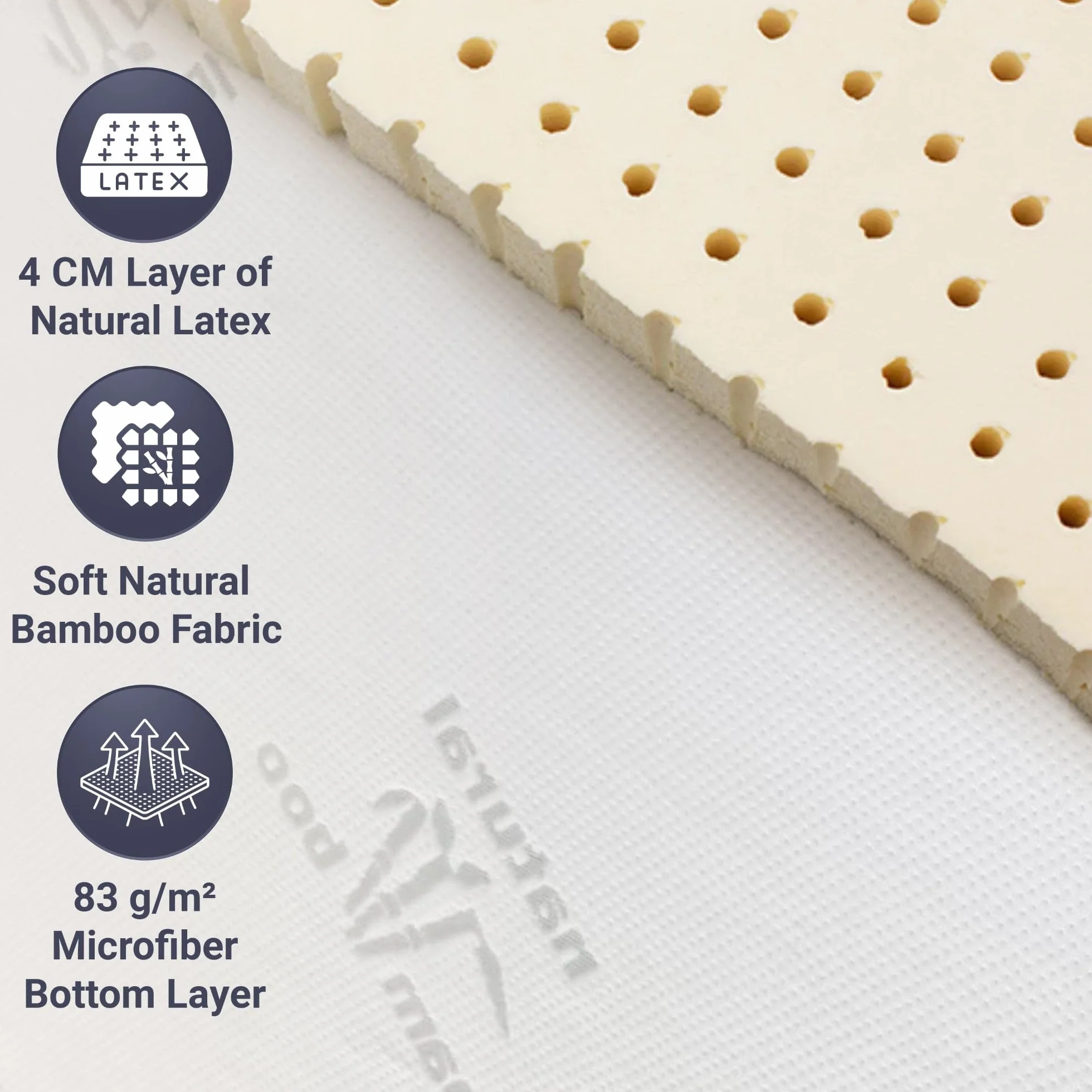The White Stone Sobrecolchón de Látex Natural 180 x 200 cm | Funda de Bambú Transpirable, Antialérgica y Desmontable | Grosor 5 cm | Corrector de Colchón con Elásticos de Sujeción en Las Esquinas