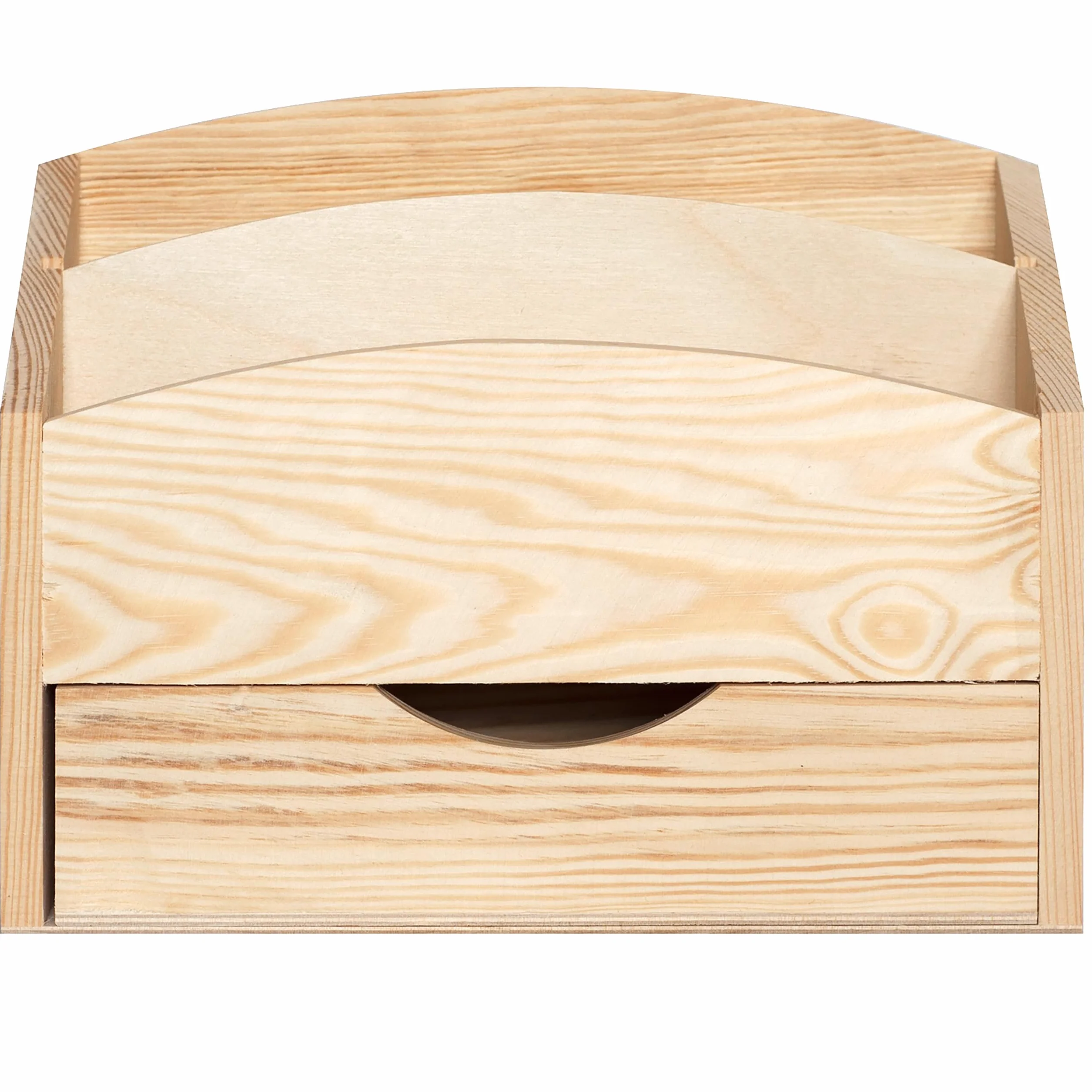 Creative Deco Organizador Escritorio Madera | 2 Compartimentos y Cajón | 25 x 10 x 20,5 cm | Clasificador Documentos Cartas Papeles | Perfecto para Decoupage y Decoración