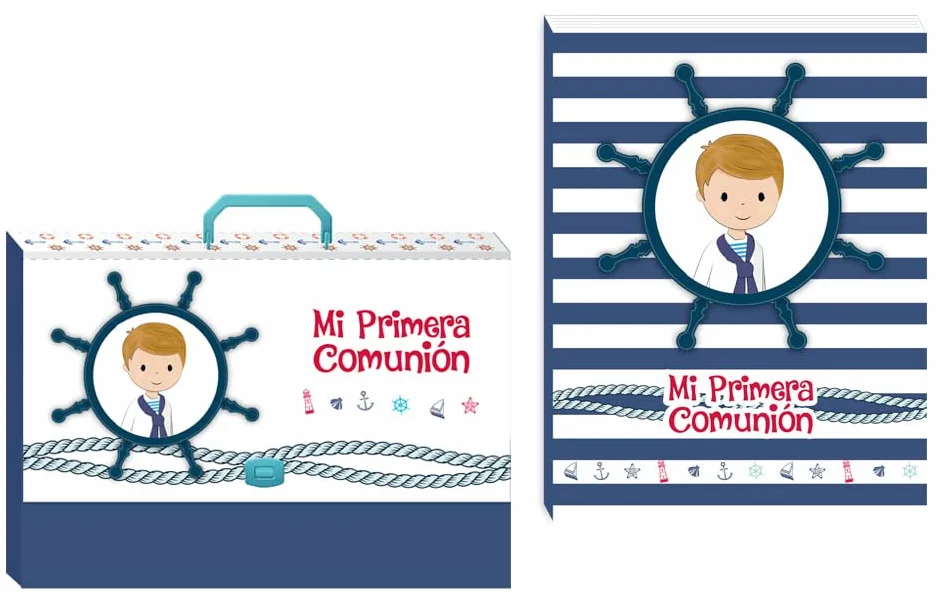 Maletín + Libro Firmas Mi 1ª Primera Comunión Niño Azul - Maletines Comuniones libros firmas
