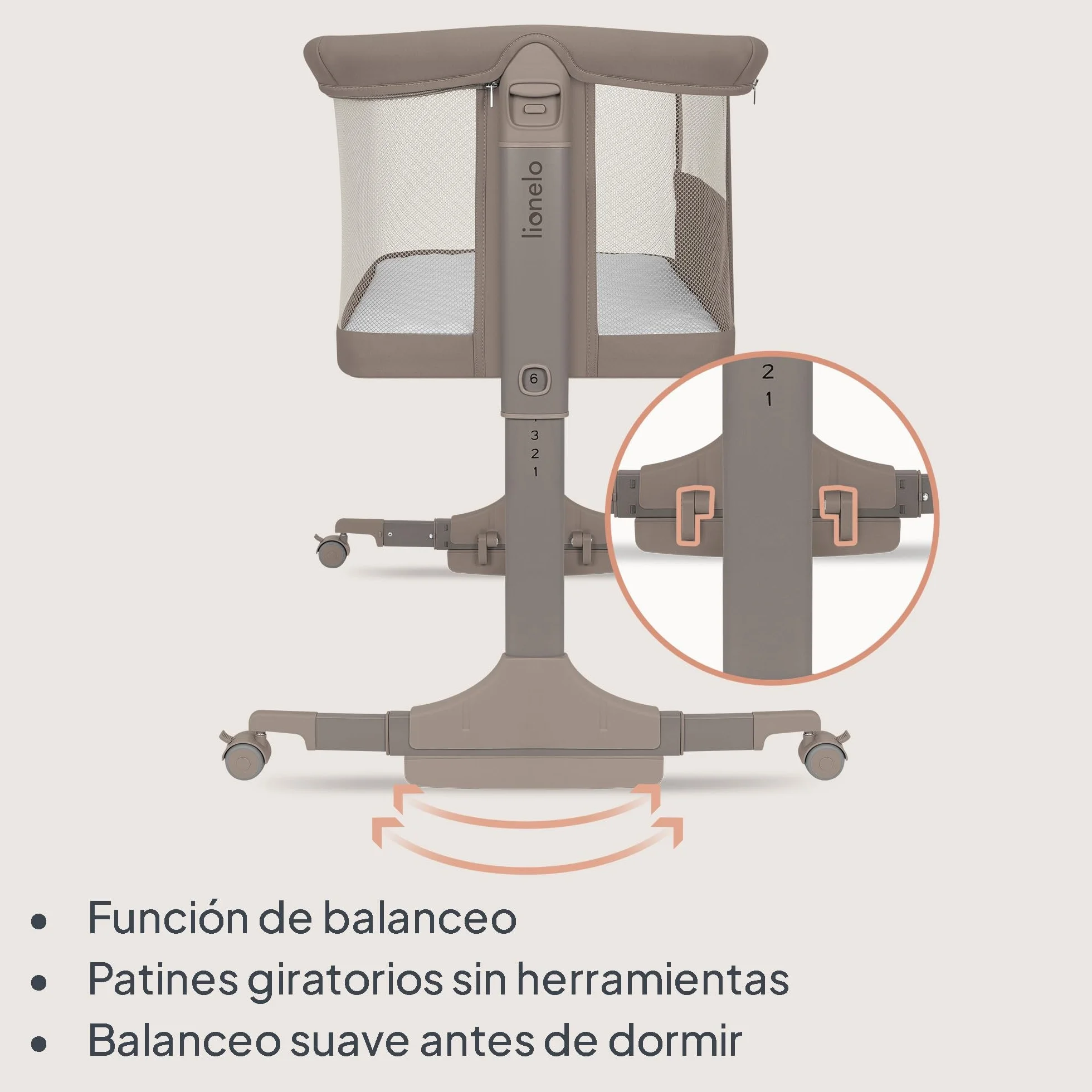 lionelo Pari Cuna 3 en 1 hasta 9 kg, Cuna de colecho, Cama Mecedora, Ajuste de Altura e inclinación del colchón, 4 Ruedas con Freno, Colchón Ergonómico, Malla Transpirable, Bolsa, Minicuna | Estructura de acero