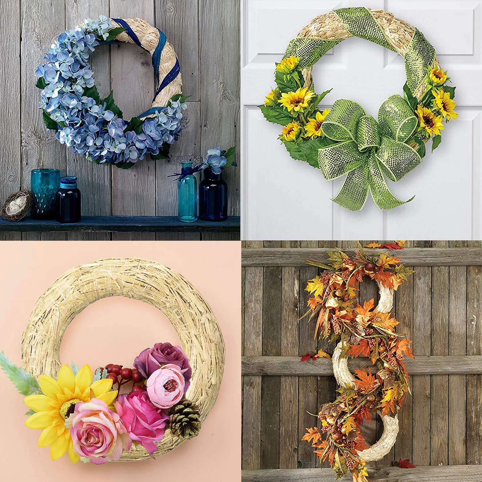 Ltsbead Corona de Paja para Puerta Corona de Paja Natural Coronas de Paja en Decoración para Colgante de Adorno para Puerta Pared (Ø 15 cm/2.5 cm Ø 20 cm/3 cm Ø 25 cm/3.5 cm Ø 30cm/3.5 cm) 4 Piezas