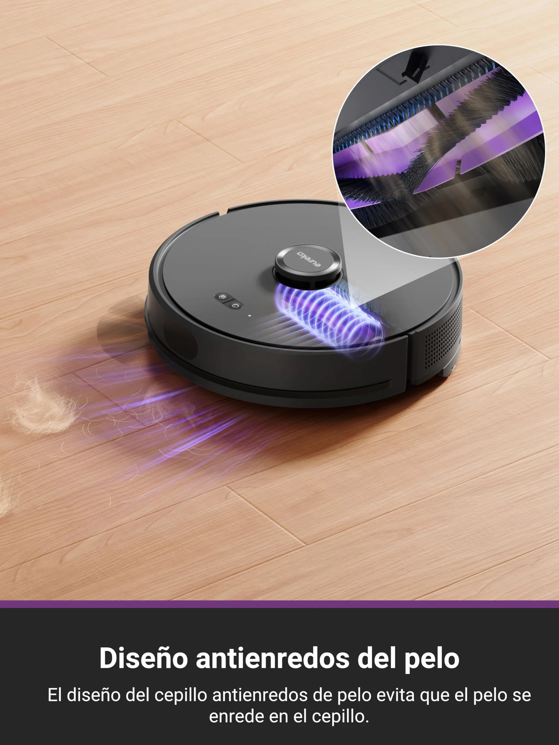 Eureka E6 Plus Robot Aspirador y Fregasuelos, 5000Pa Succión Potente, Base de Vaciado Automático 2.5L,Sistema LiDAR preciso, Control por App, Diseño Anti-enredo, Ahorrador de Espacio,Mapa Multicapa