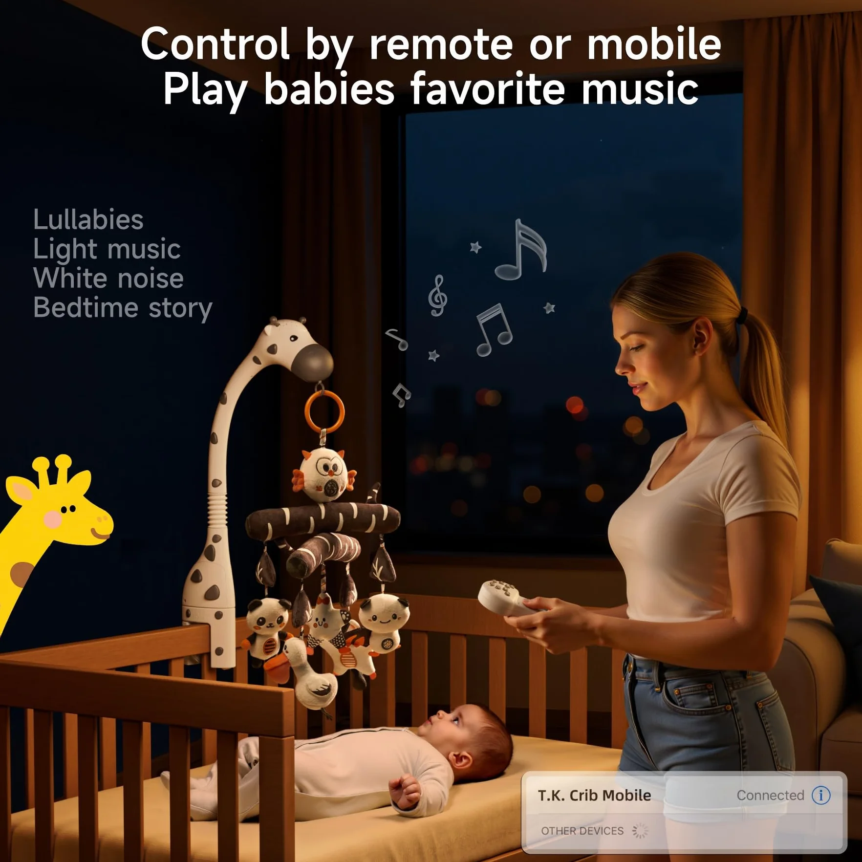 TUMAMA juguete móvil para cuna de bebé de alto contraste con luz nocturna proyector música ruido blanco