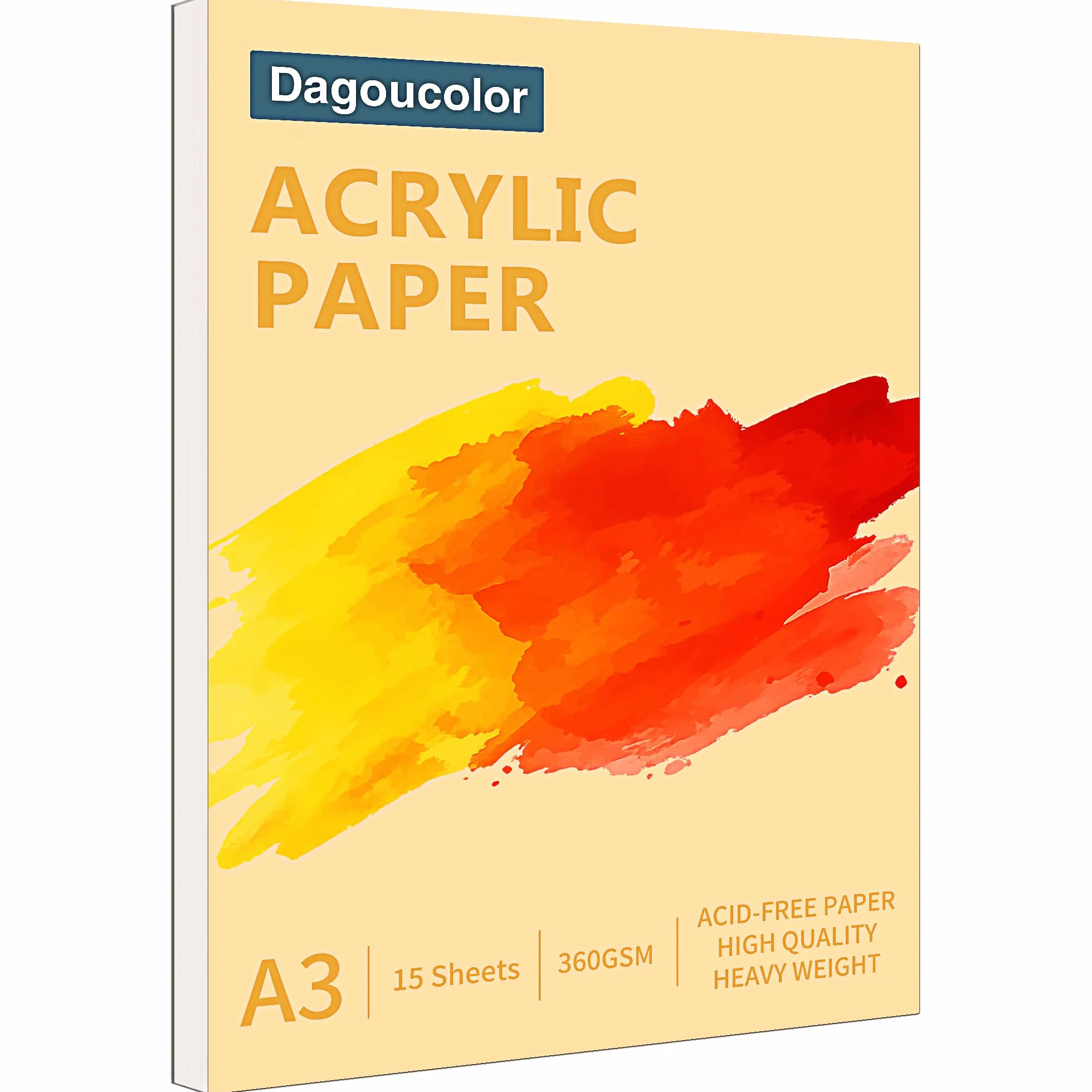 DagouColor Papel Acrílico Para Pintura, 15 Hojas Acrylic Bloc, Bloc 360 g/m² Sin ácido, Ideal para Artistas Principiantes, Adultos, Niños y Niñas - A3, 1 Pack