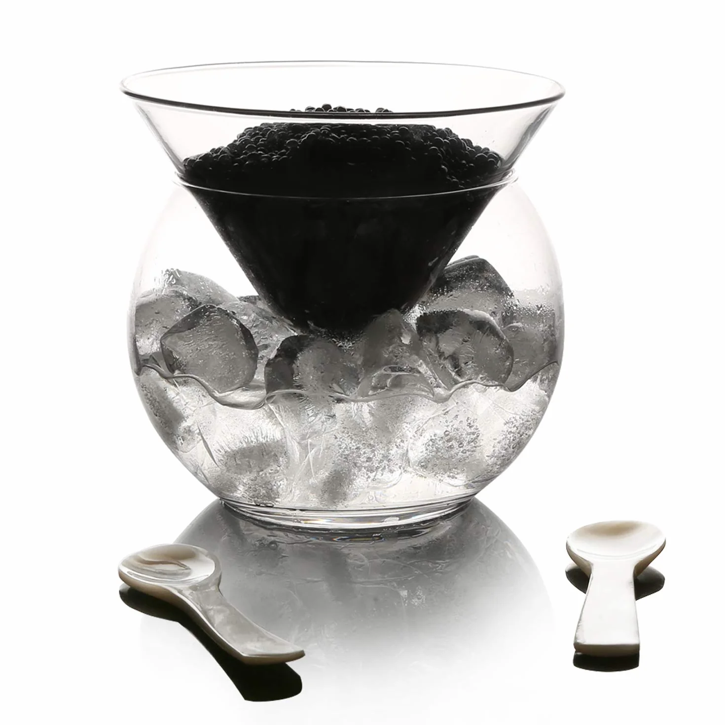 DUEBEL Enfriador De Caviar De Vidrio Dubel Añadir 2 Cucharas De Concha Enfriador De Cóctel Martini Universal De 8 cm De Caviar De Perla