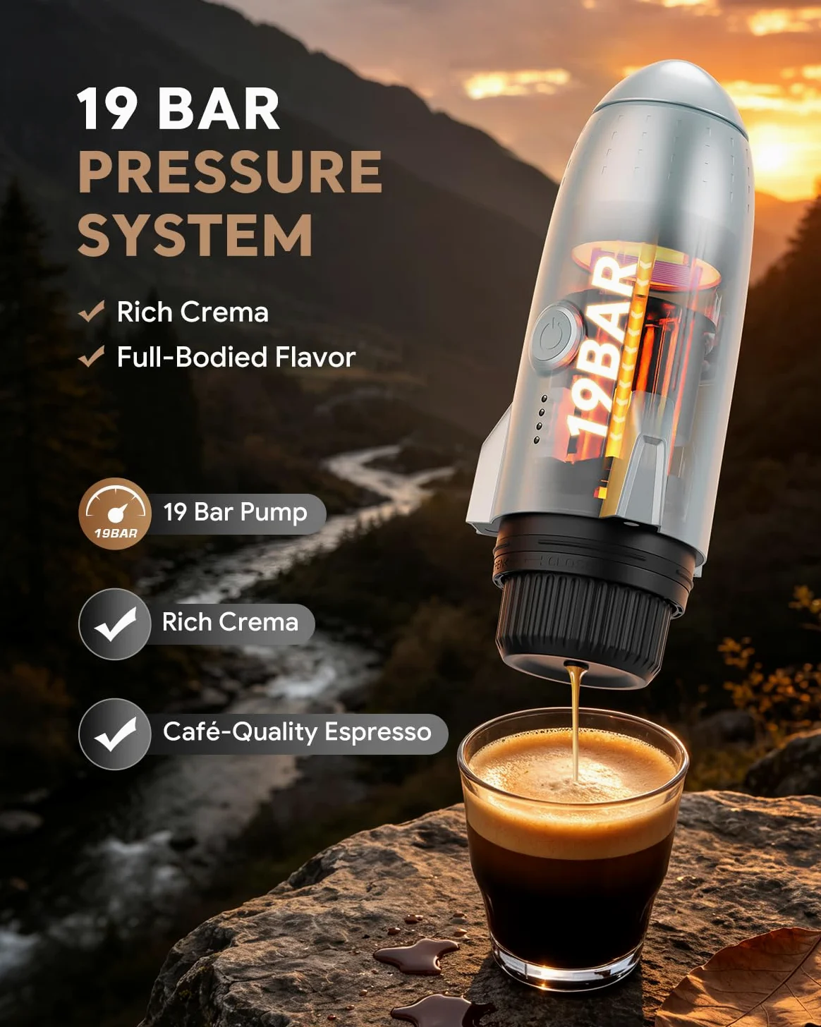 Cafetera eléctrica portátil de café espresso de viaje para camping, autocalentamiento 3 en 1 para café molido y cápsulas DG NS para viajes, camping y senderismo (gris espacial)