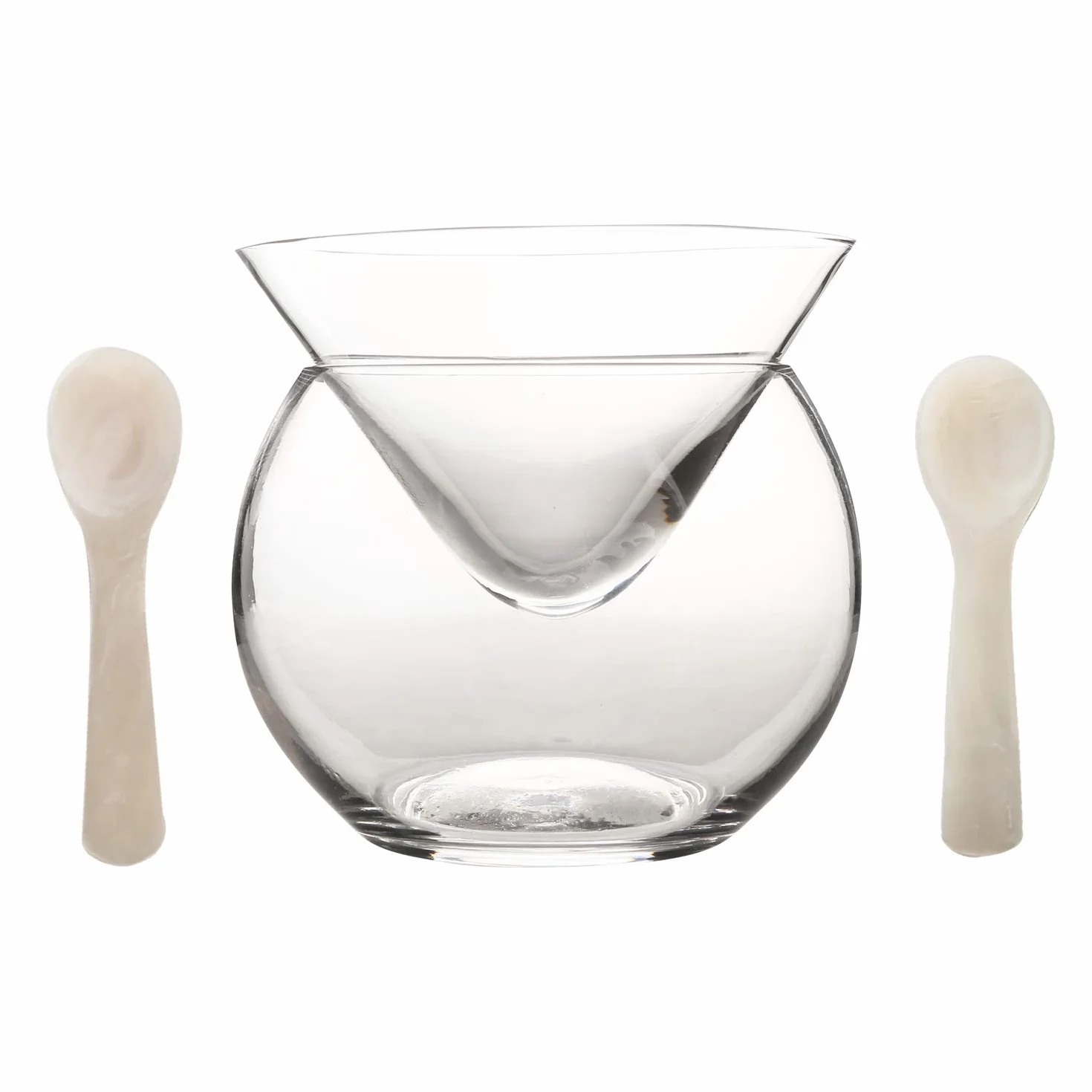 DUEBEL Enfriador De Caviar De Vidrio Dubel Añadir 2 Cucharas De Concha Enfriador De Cóctel Martini Universal De 8 cm De Caviar De Perla