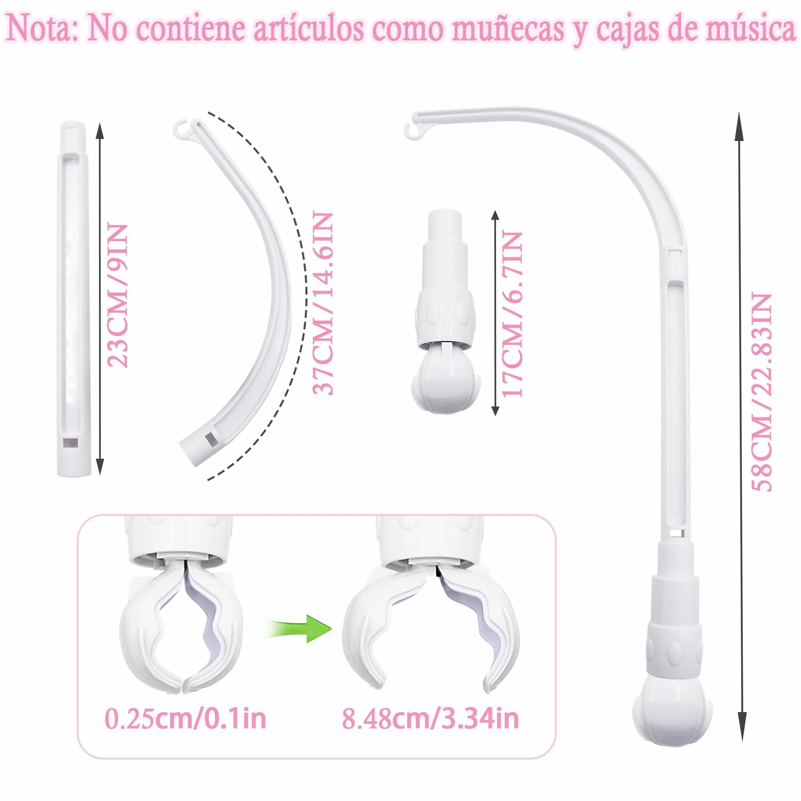 Soporte Móvil para Bebé 58cm Ajustable Desmontable, Blanco