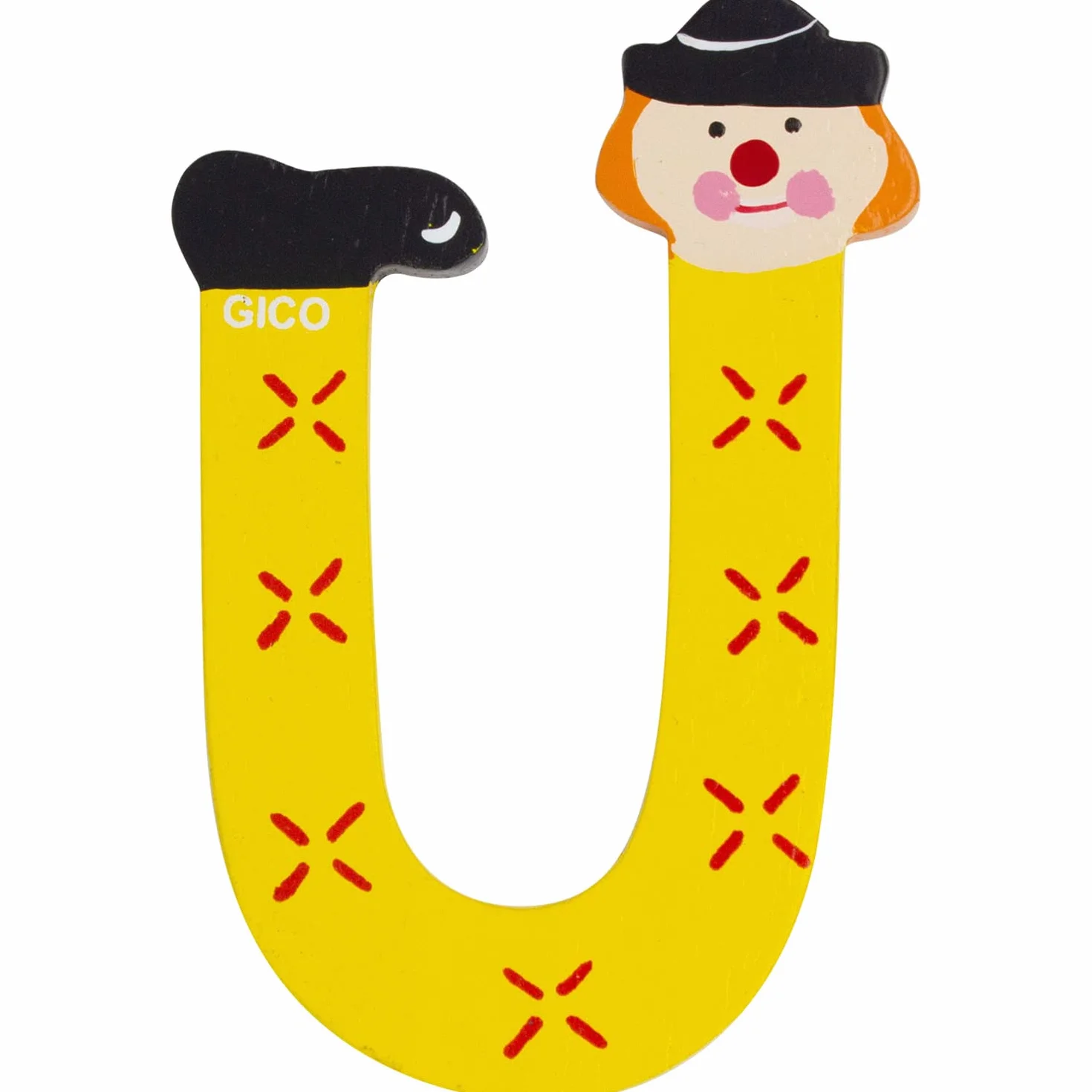 GICO Letras de madera para niños decoración puerta payasos divertidos A-Z 9 cm (U)