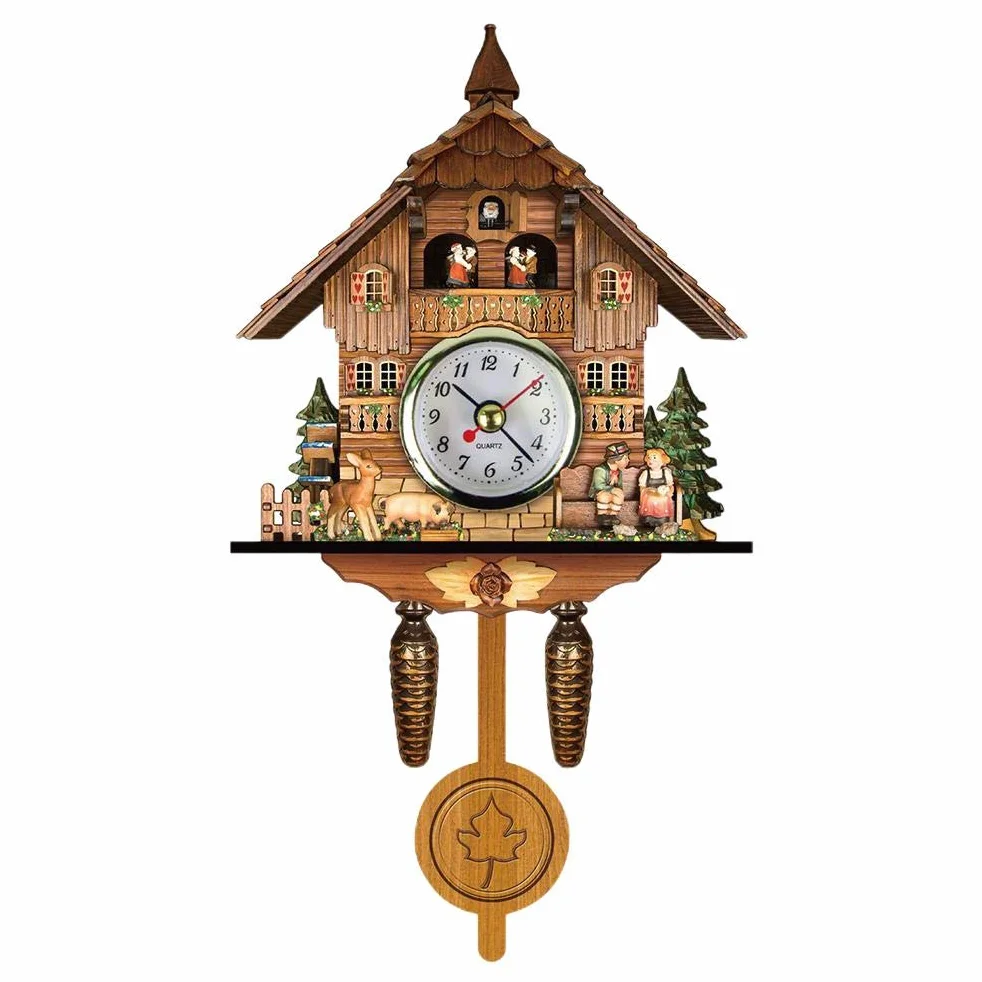 Topiky Reloj de Pared Vintage, Reloj de Cuco, Reloj de Pared Retro de Cuco de Madera, Decoración del Hogar, Reloj de Cuco Colgante, Péndulo de Campana Oscilante Automático, Decoración