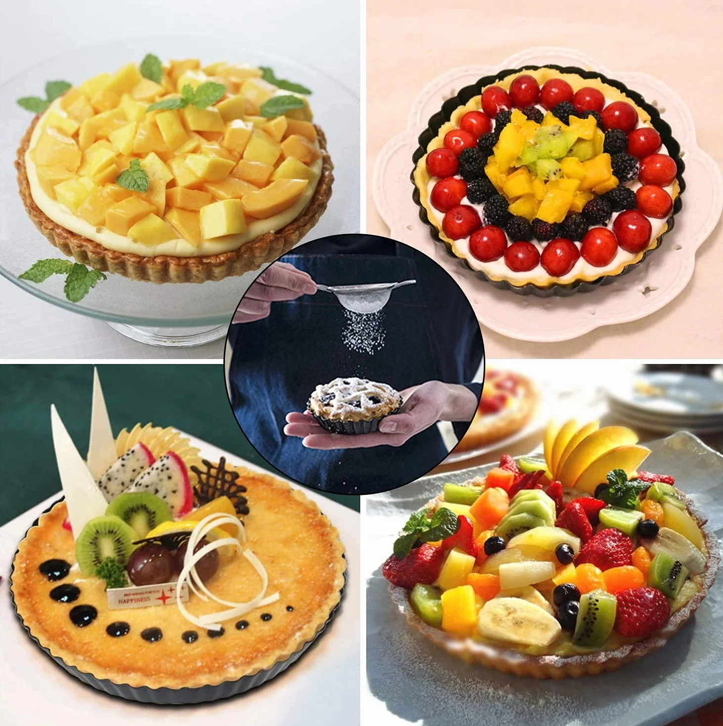PIQIUQIU Juego de 6 Tartaletas,10 cm Moldes para Magdalenas Galletas Tartaletas, Antiadherentes Molde para Mini Quiche,extraíble Loose Bottom Tart Pie,Tarta,