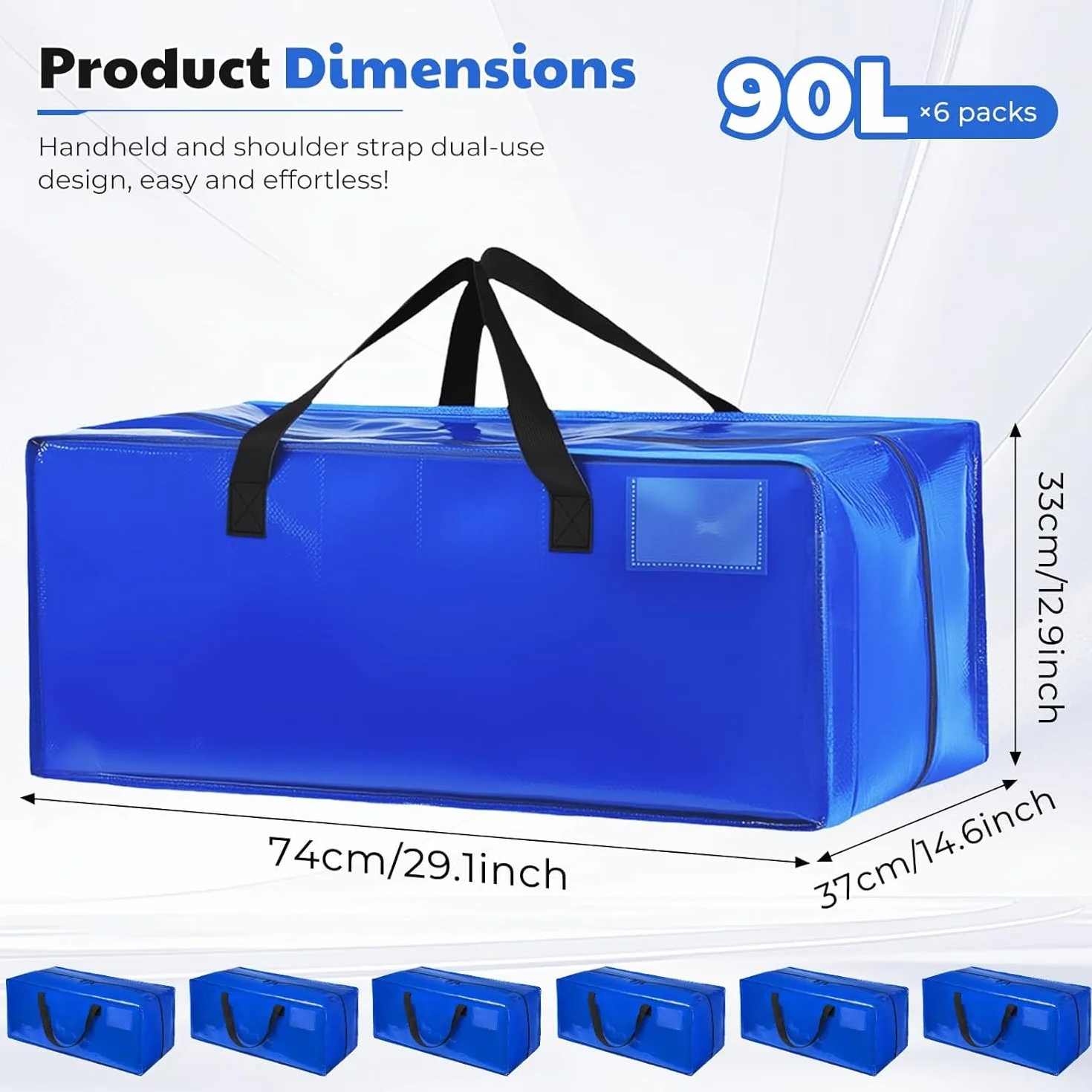 Bolsa Mudanza Grande 90L, Impermeable Bolsas de Mudanza con Correas de Mochila, Cremallera y Asas Resistentes, Bolsas de Almacenamiento Ahorrar Espacio, para Guardar Ropa y Embala