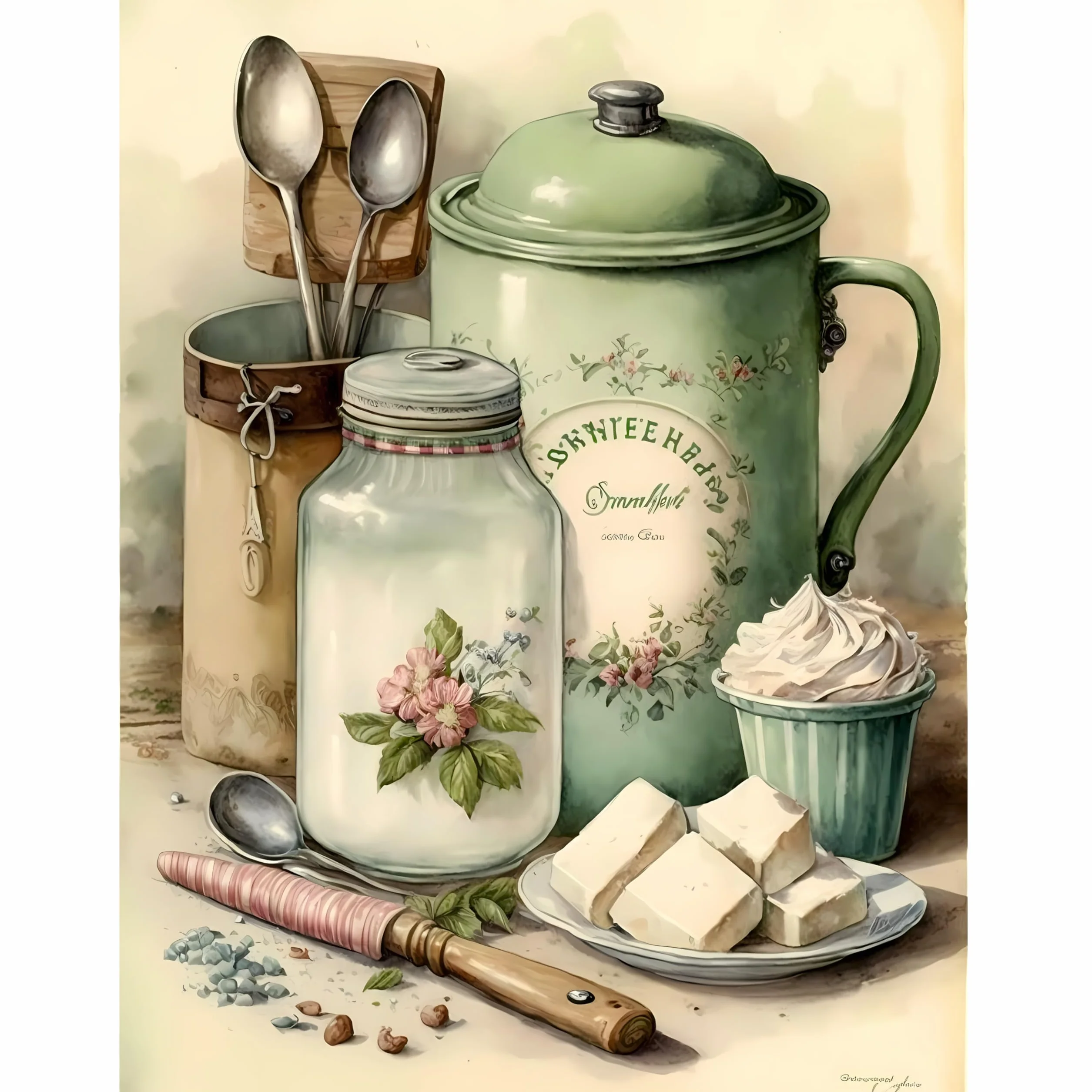 Papel de arroz de cocina vintage, 21 x 27 cm, diseño de papel decoupage para muebles, medios mixtos, tarjetas y manualidades, decoupage CRAFT KREATIVELY