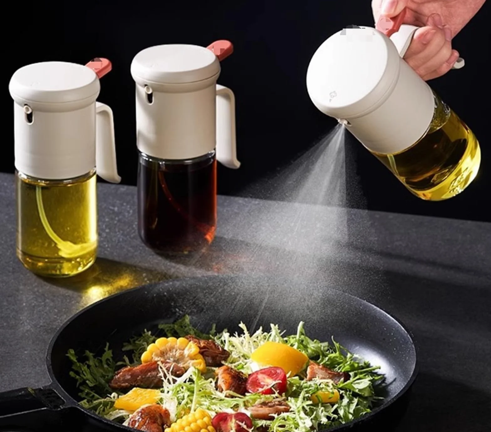 Cocina Dispensador De Aceite Dispensador De Aceite De Oliva De Vidrio For El Hogar De 2 Piezas Sin Aceite For Freidora De Aire, Olla Rociadora De Aceite For Barbacoa Pulverizador Aceite Spray