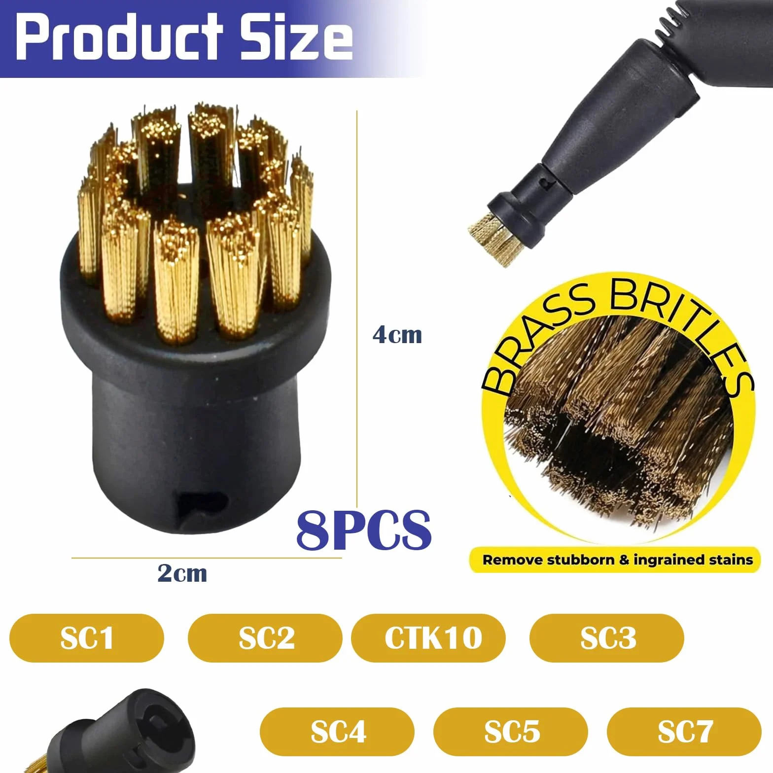Cepillos de Alambre de Latón (8 Pcs) - Cepillos de Limpieza a Vapor, Accesorios de Limpiador Vapor per SC1 SC2 SC3 SC4 SC5 SC7 CTK10