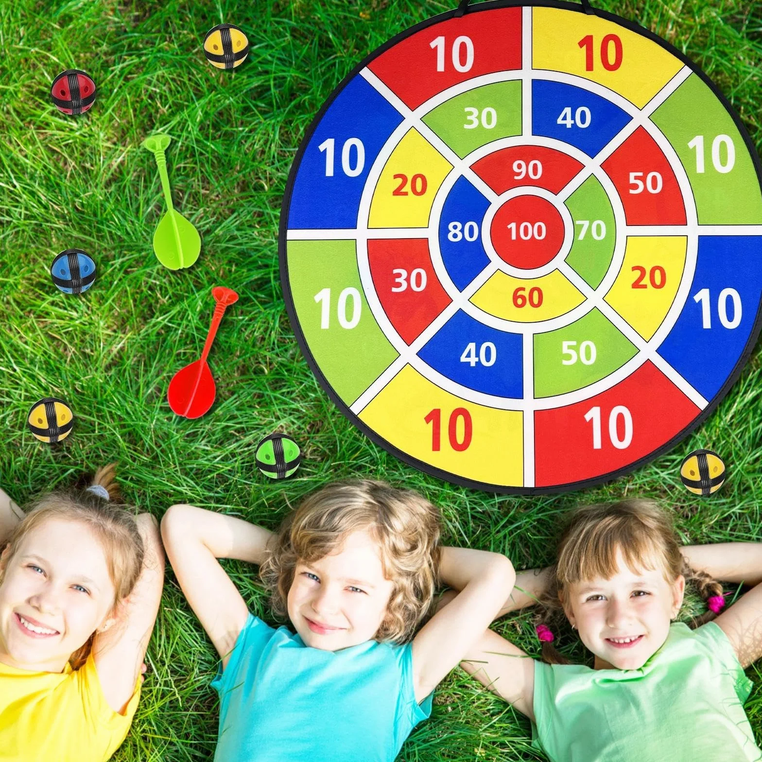 Tablero de Dardos Infantil con 12 Bolas y 4 Dardos, Juego de Dardos Plegable Doble