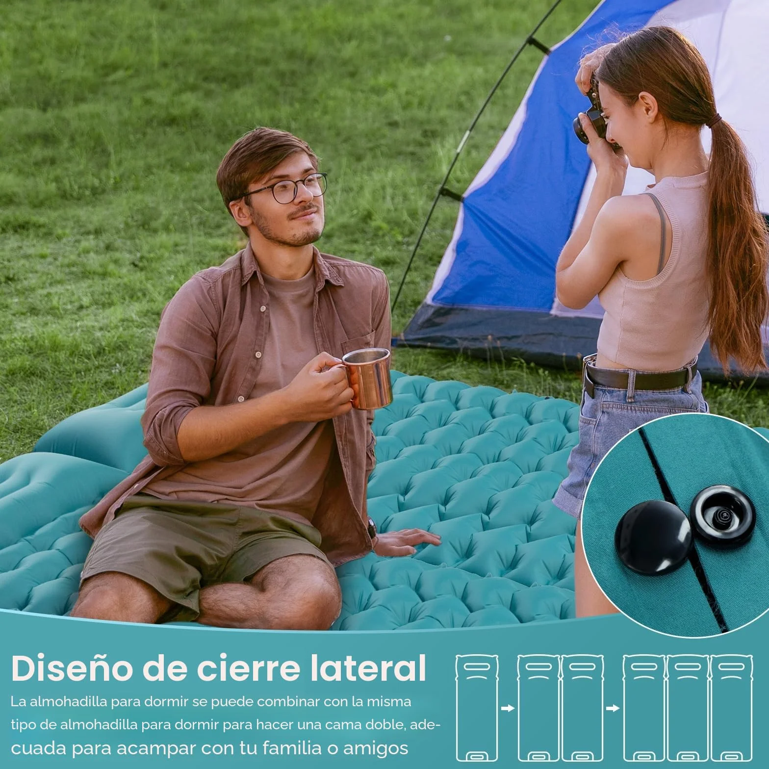 Satisfure Colchón Autoinflable de Camping Ultraligero con Bomba de Prensa y Cojín