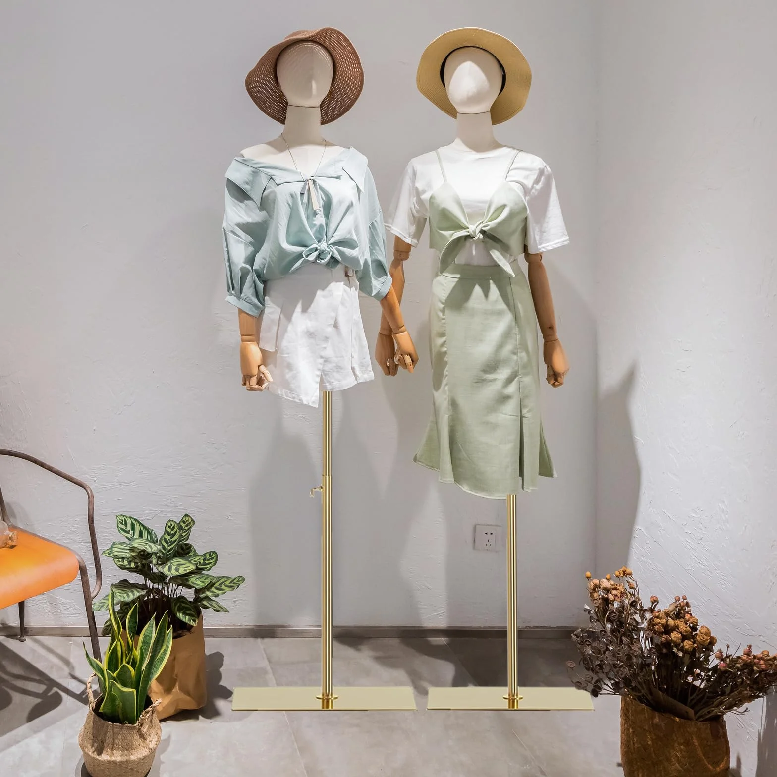 Maniquí Femenino con Forma de Torso de Vestido, Cuerpo de maniquí con Cabeza Desmontable, Manos de Madera y Soporte Dorado Ajustable de 55 a 80 Pulgadas de Altura, para exhibición de Joyas de Vestir