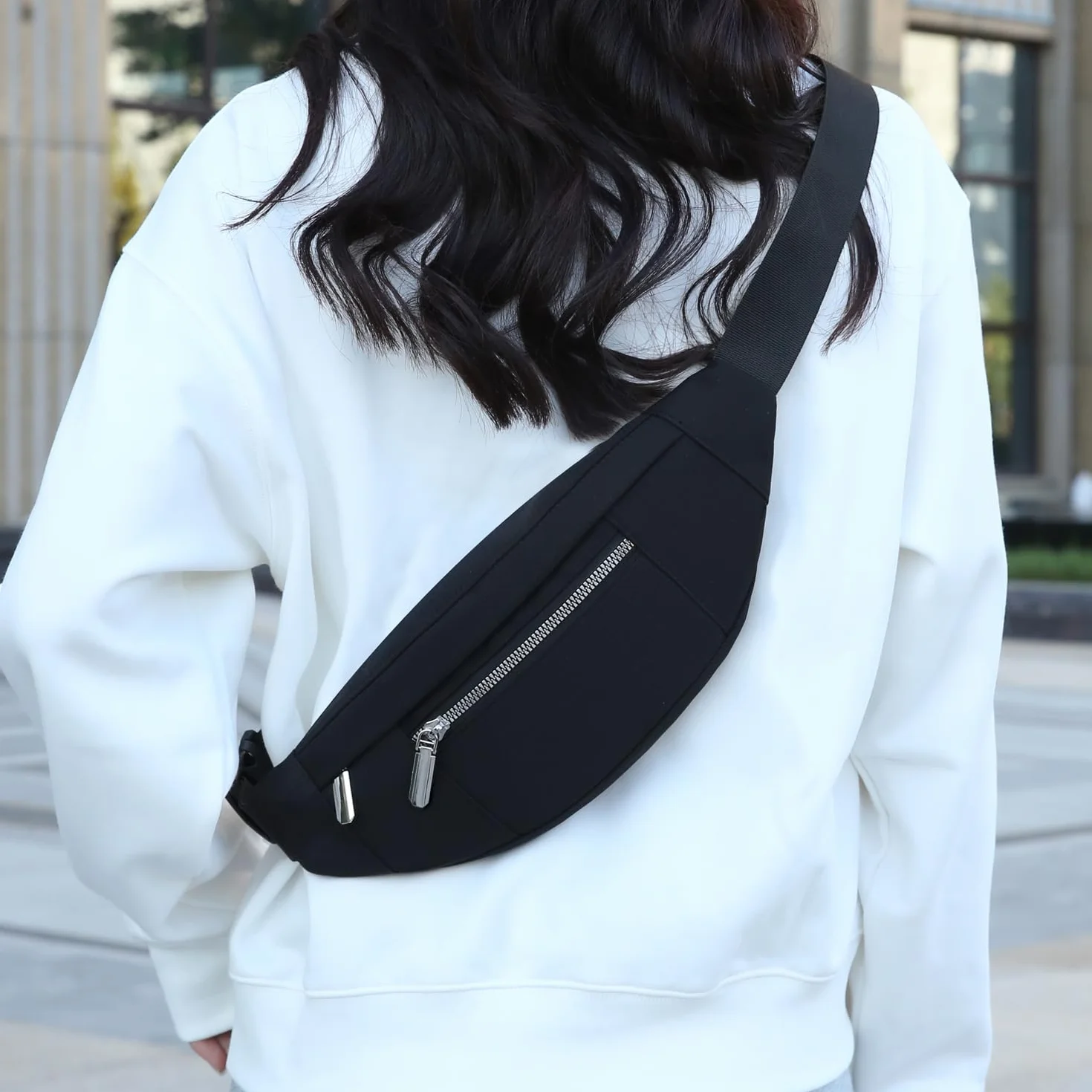 QUKUDS Riñonera Impermeable Mujer Hombre Bolso de Cintura Deportiva con Cinturón Ajustable Negro