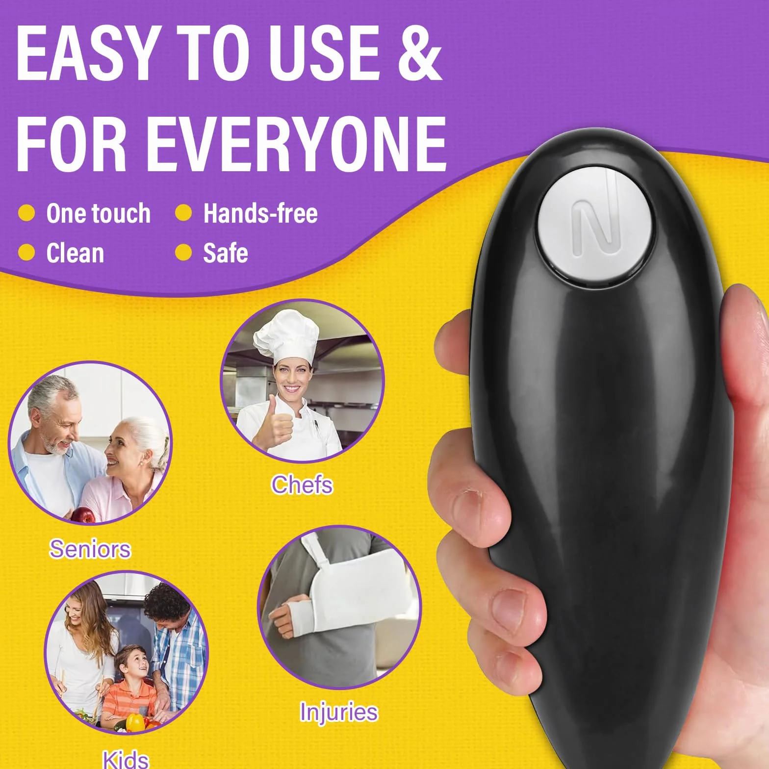 Abrelatas Eléctrico, Abridor de Latas Automático con Un Solo Toque, Abrelatas Profesional para Personas con Artritis - Negro, Z25-Diandongkaiguanqi