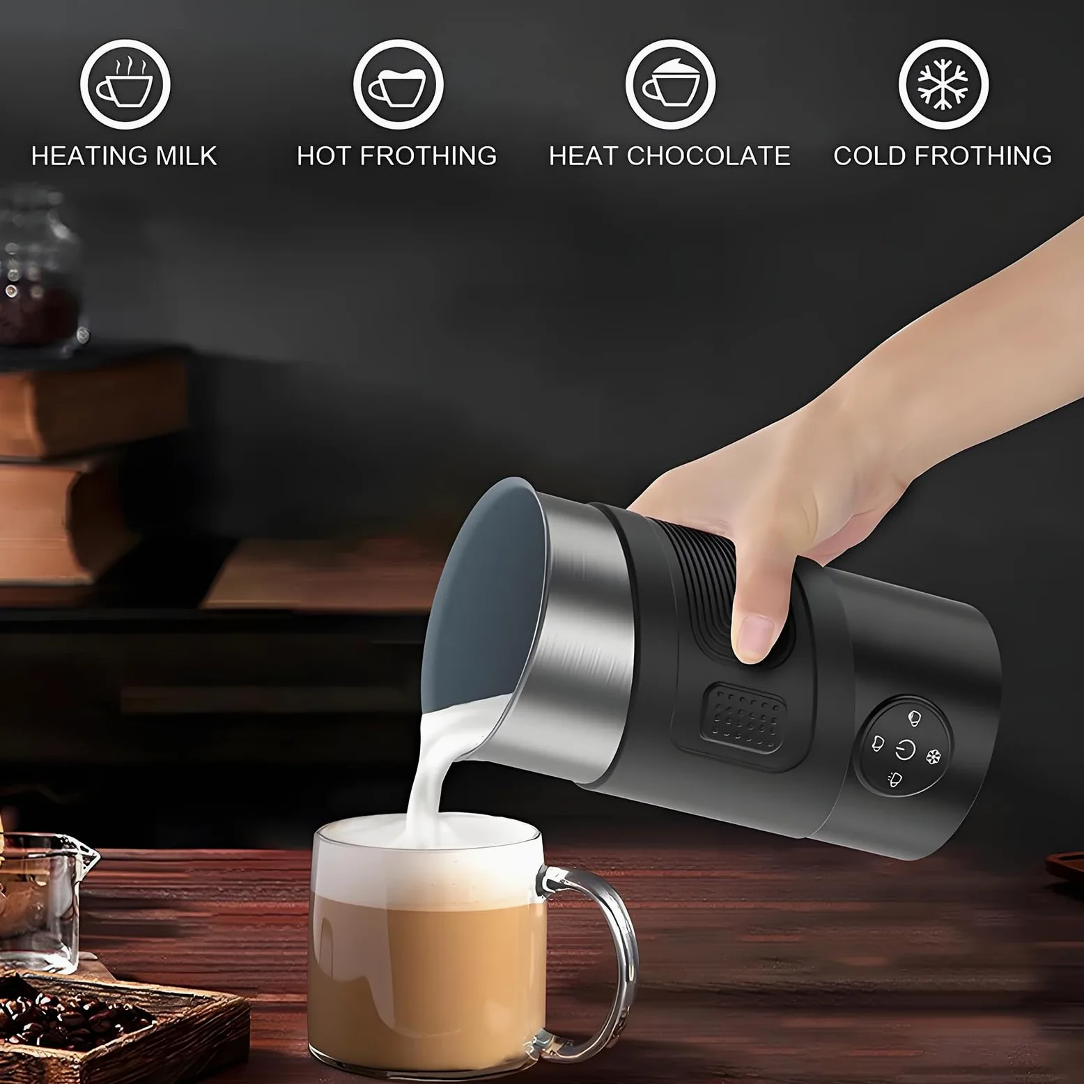 Calentador De Leche, Vaporizador De Leche 4-in-1electric Y Frother, Fabricante Automático De Espuma Fría De Acero Inoxidable, Viernes De Leche para Chocolate Caliente, Café con Leche, Capuchino
