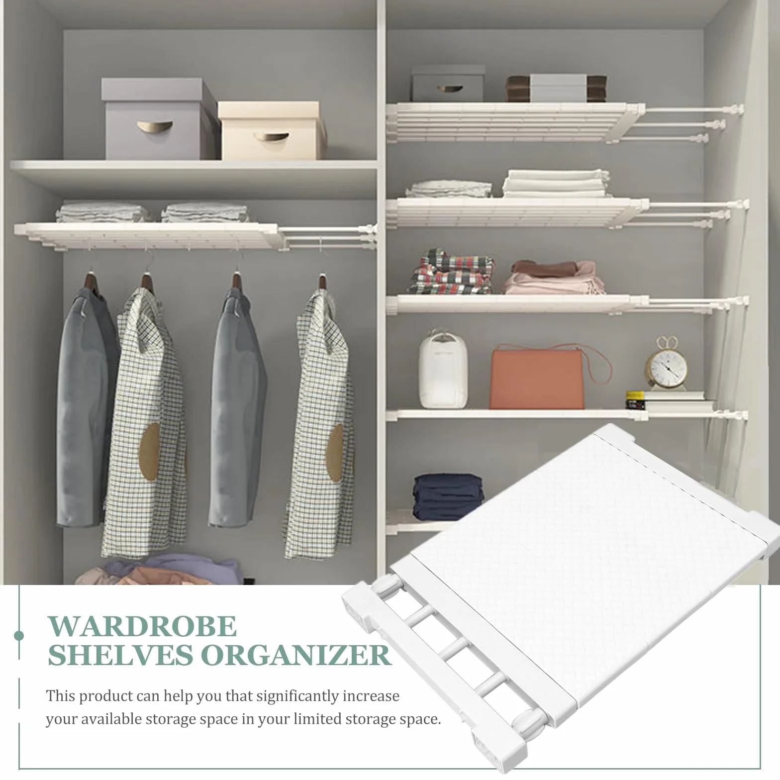 Estante Organizador de Armario de Ropa Extensible, Separadores de Armario de Bricolaje Ajustables, Estante de Tensión Separador para Armario, Armario, Baño, Cocina, Estantería (38‑55 cm)