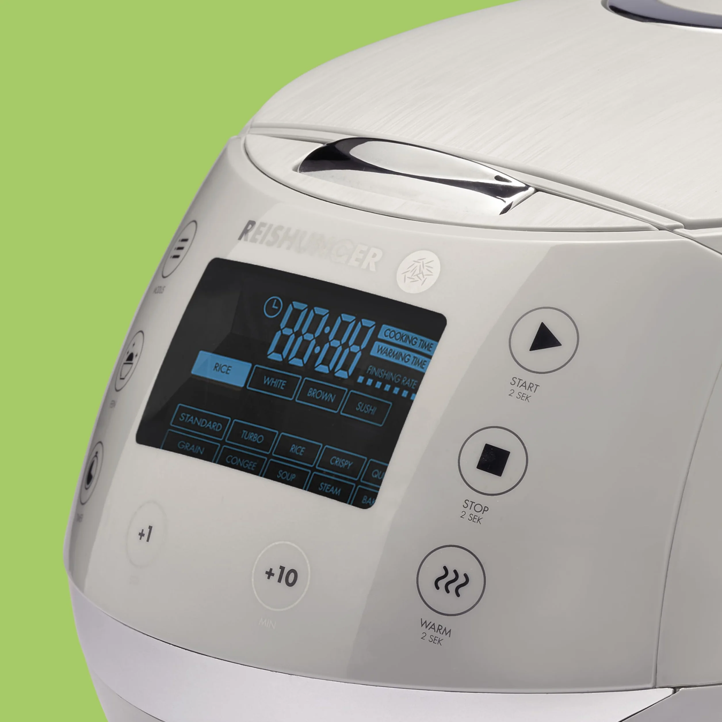REISHUNGER Olla Arrocera Eléctrica y Vaporera – 1,5 L – Gris | hasta 8 personas – Temporizador y recipiente interior Premium – Olla multifunción, 12 programas, tecnología de 7 fases